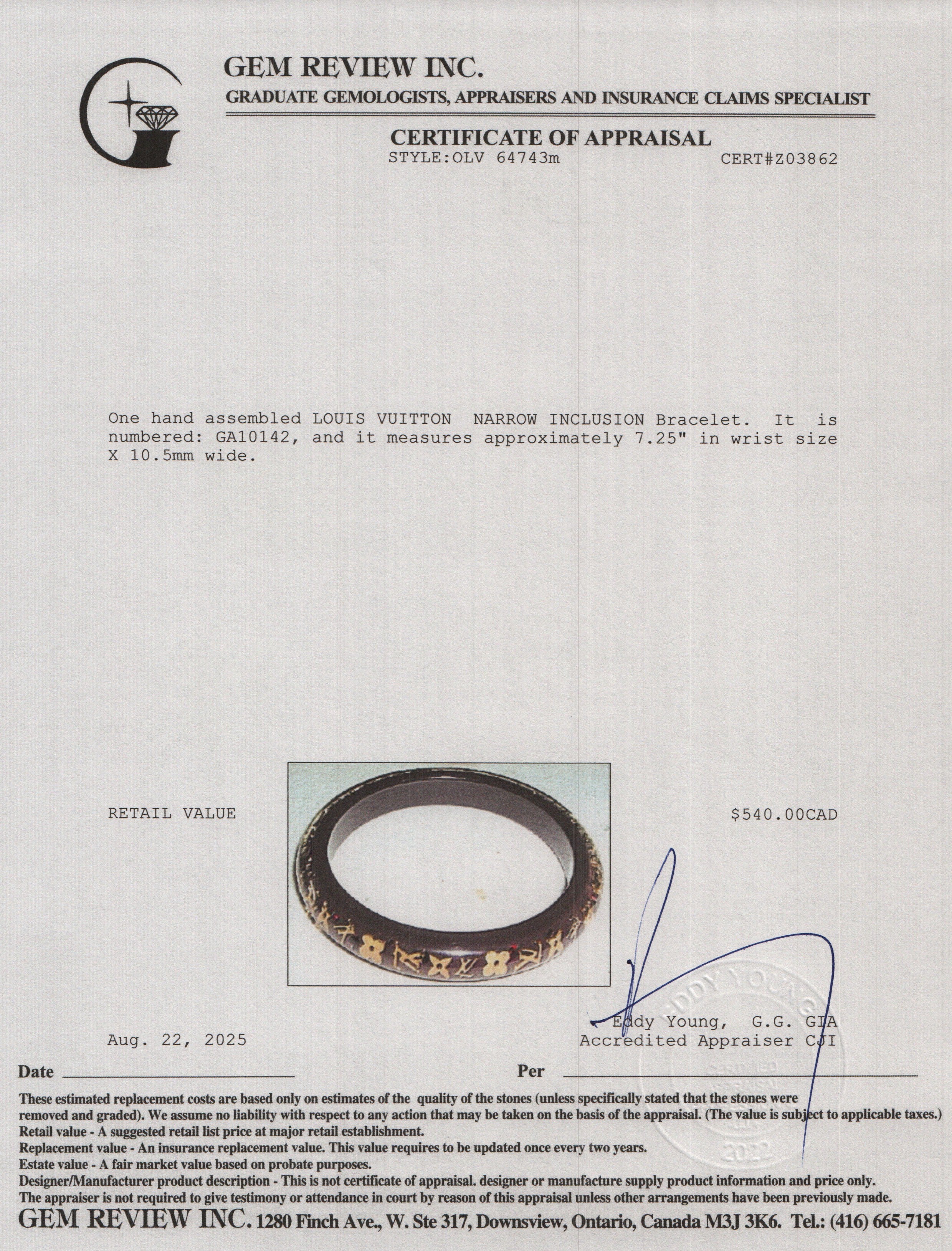 Louis Vuitton Black Resin & Gold Plated Swarovski Crystal Narrow Inclusion Bangle PM