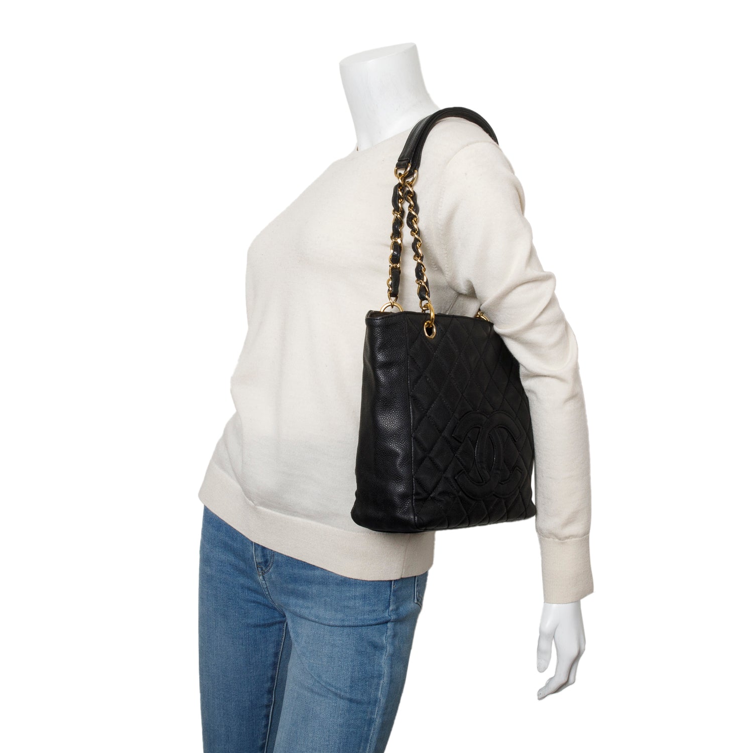 Chanel Black Caviar Quilted Petite Shopping Tote PST