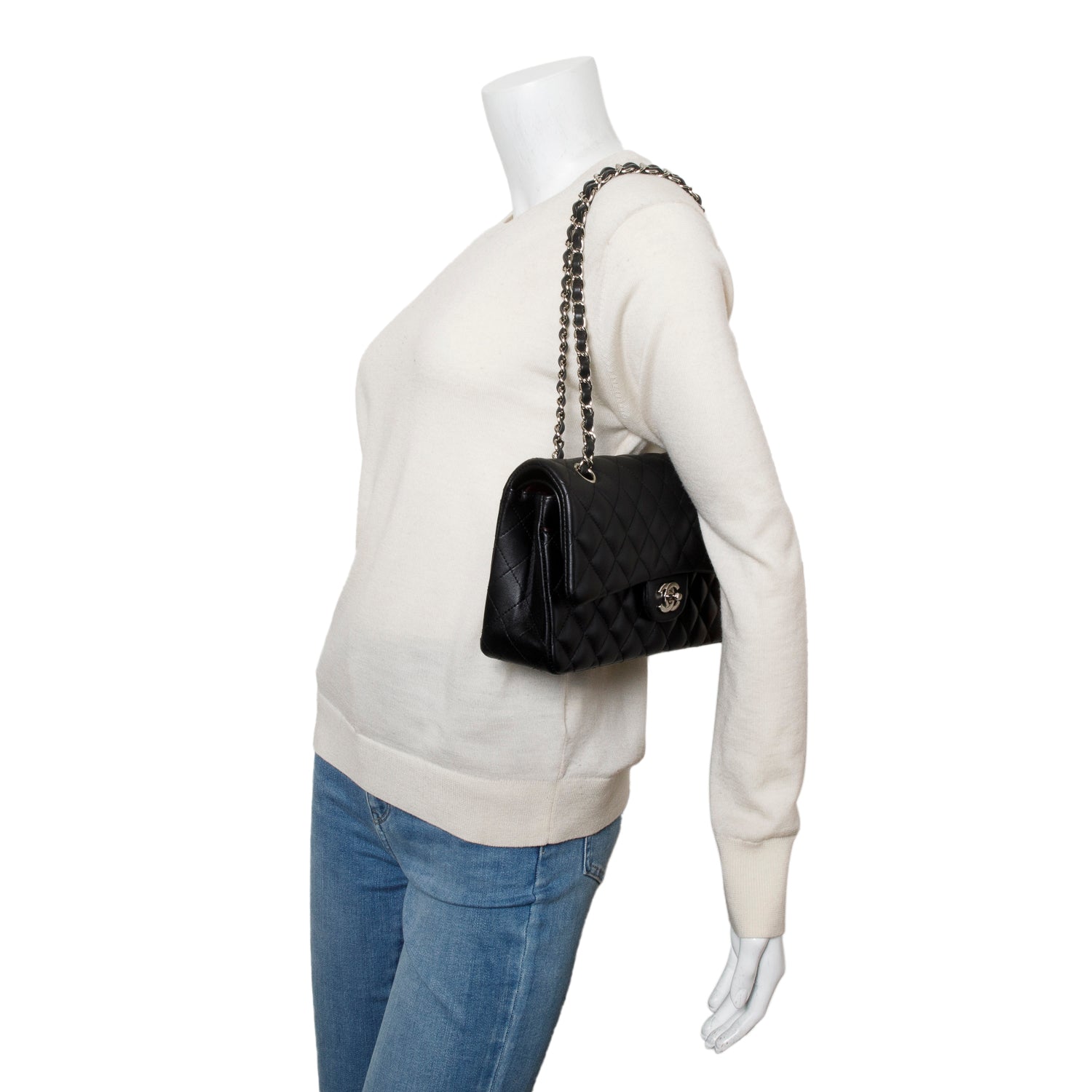 Chanel Black Quilted Lambskin Leather Classic Medium Double Flap Bag w/ Box