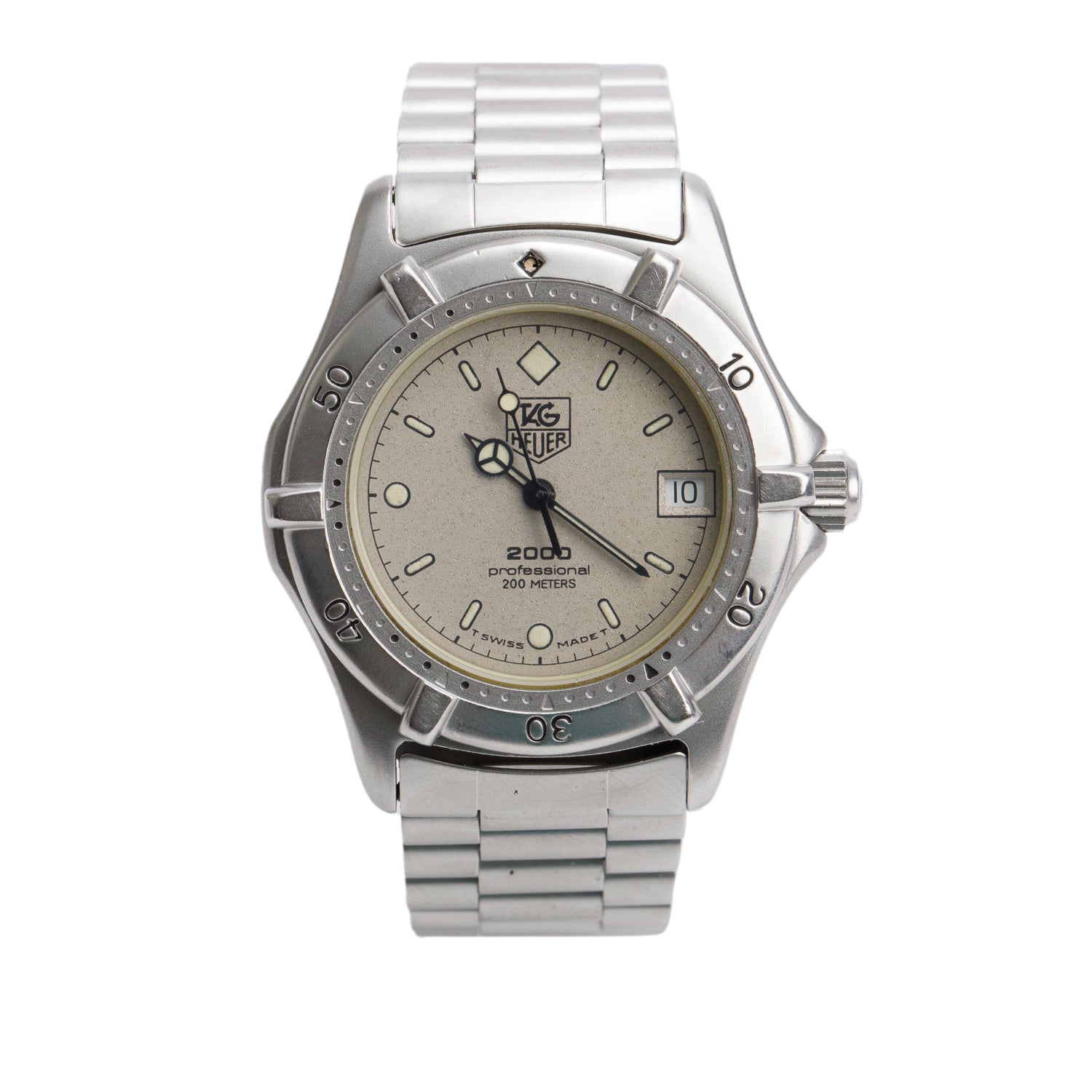 Tag Heuer Vintage Stainless Steel 2000 Series Professional 34 MM Quartz Watch Silver Dial w/ Box