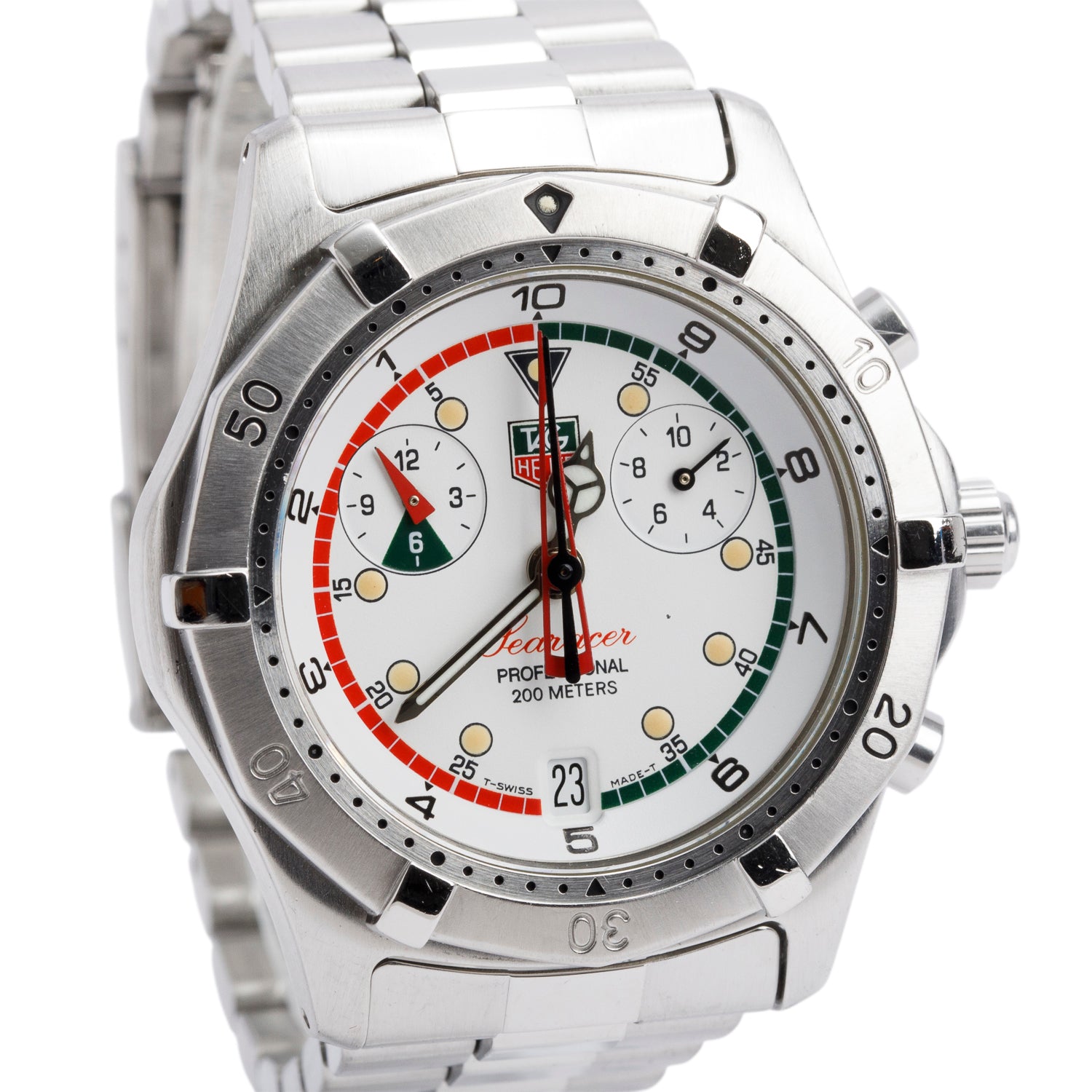 Tag Heuer Vintage Stainless Steel Searacer Professional 2000 38 MM Chronograph Quartz Watch White Dial w/ Box & Papers