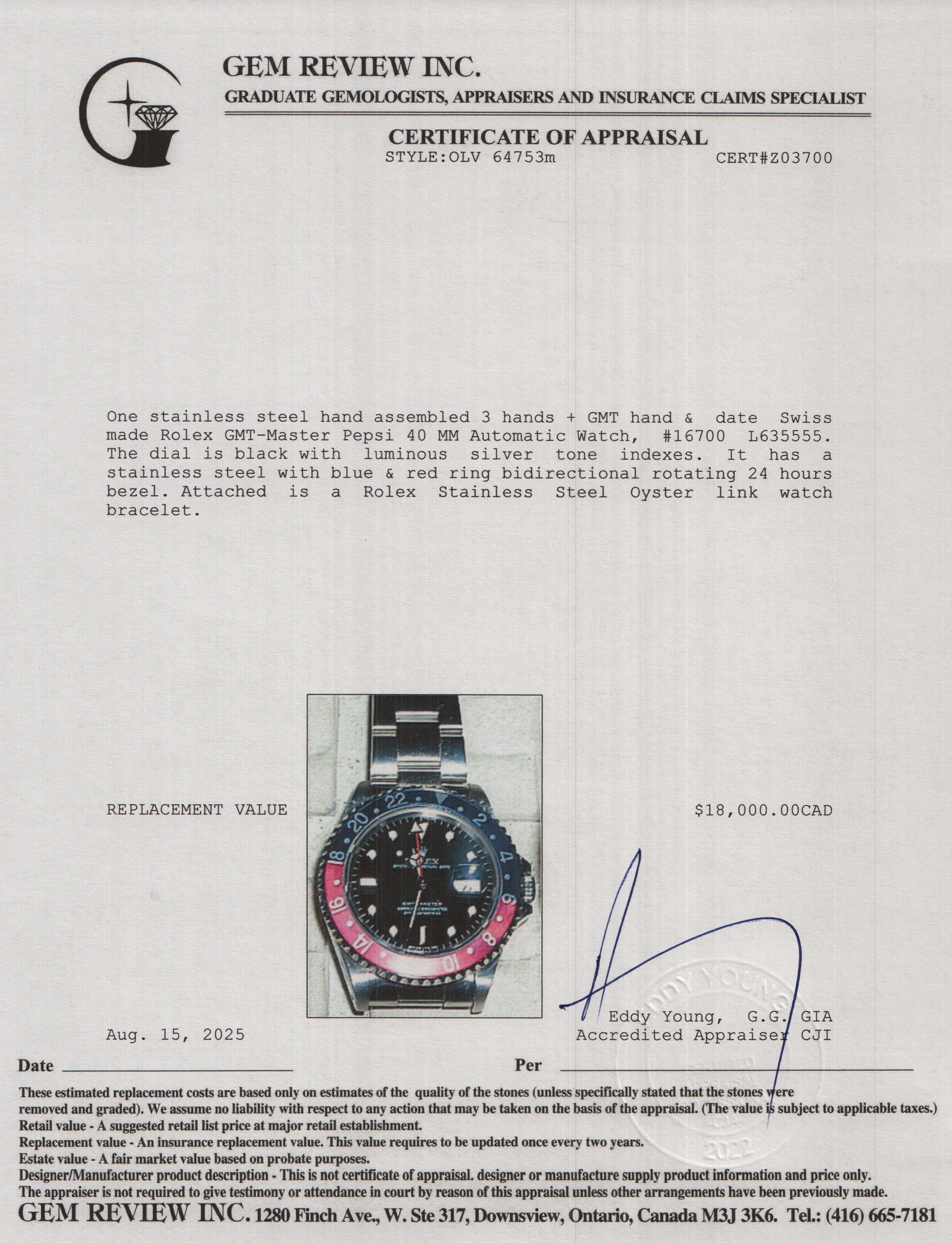 Rolex Stainless Steel GMT-Master Pepsi 40 MM Automatic Watch 16700 w/ Box & Papers