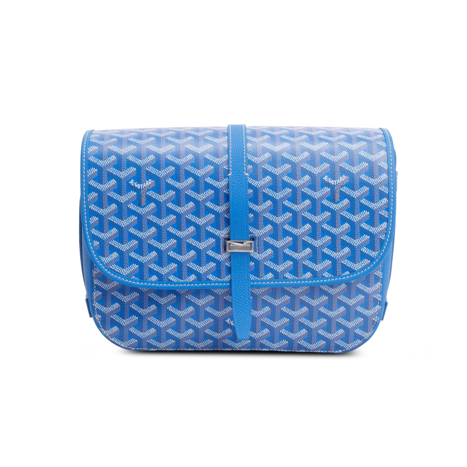 Goyard 2023 Blue Leather & Monogram Canvas Belvedere MM Crossbody Bag
