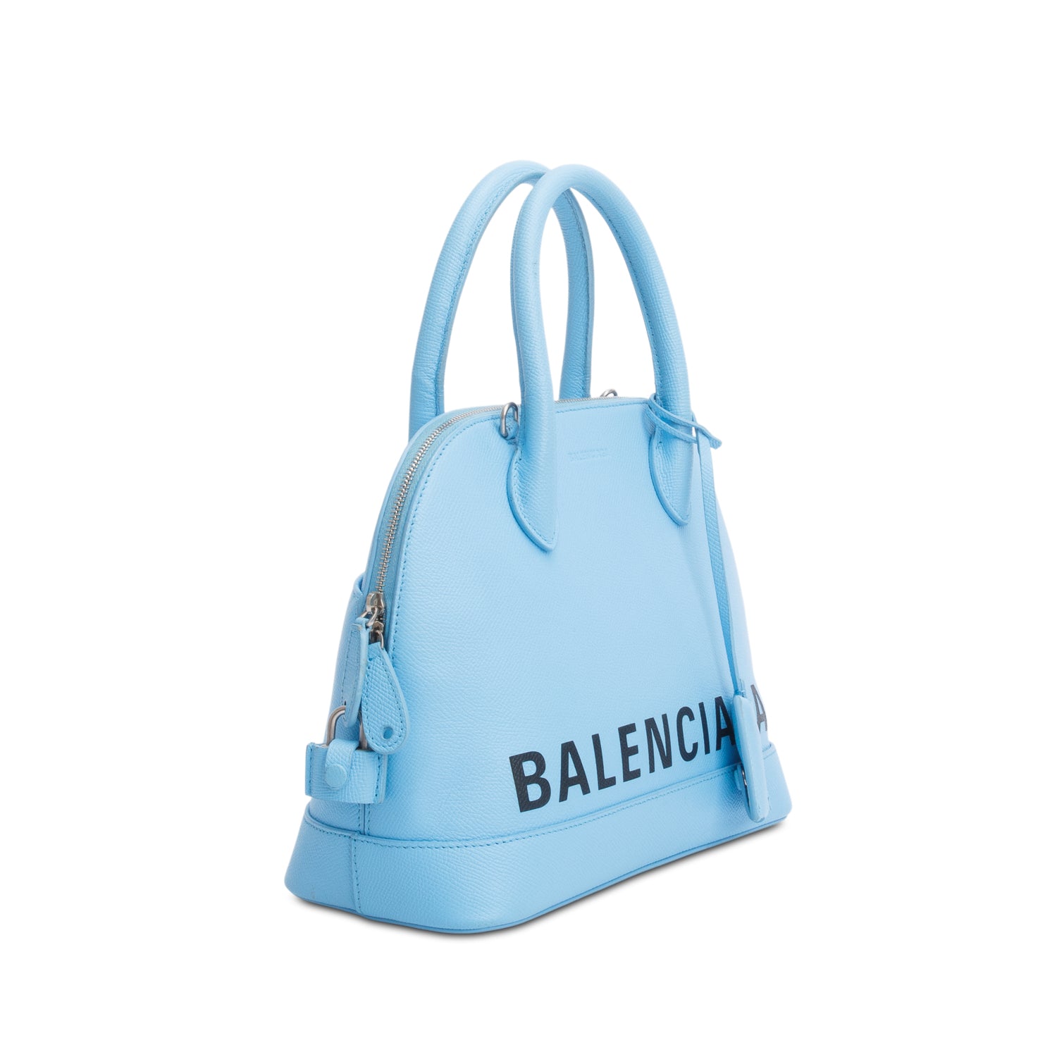 Balenciaga Blue Calfskin Logo S Ville Top Handle Bag w/ Strap