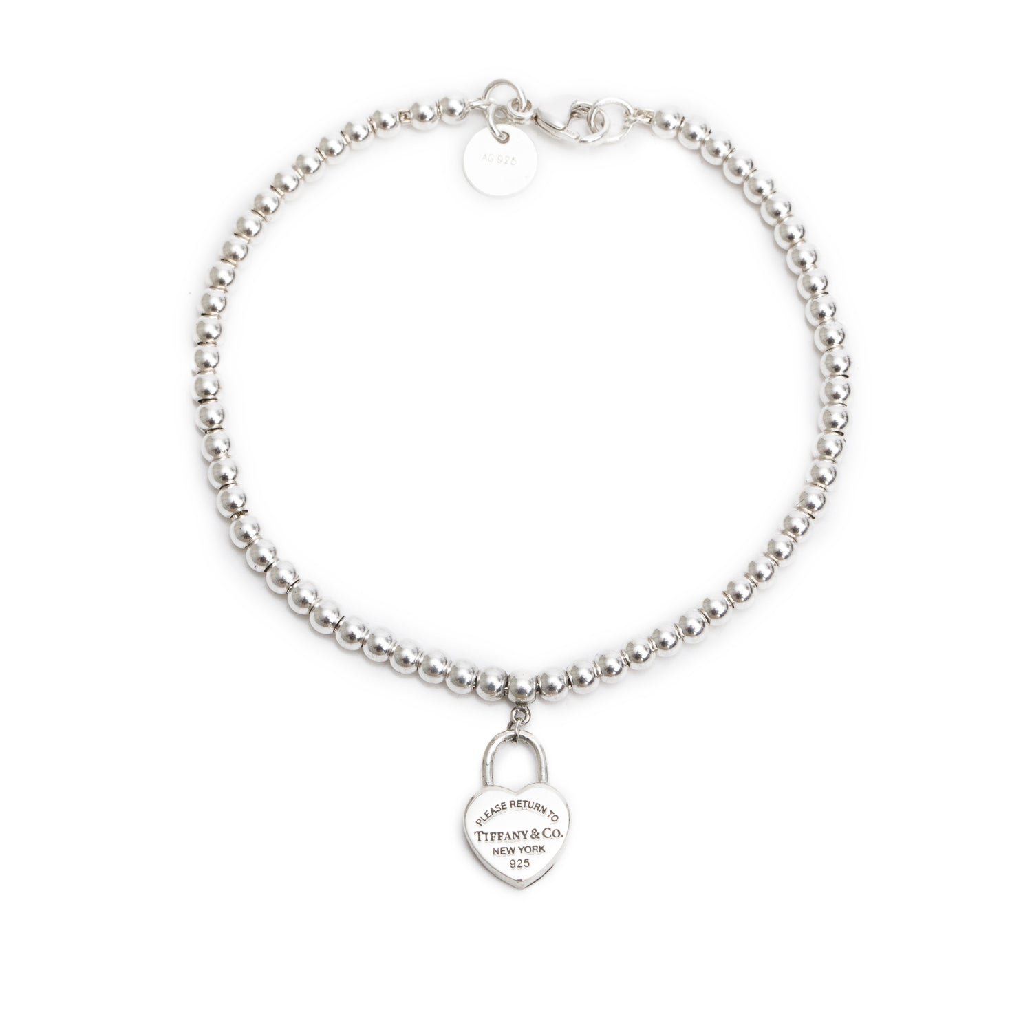 Tiffany & Co. Sterling Silver Return to Tiffany Mini Heart Lock 3 MM Bead Bracelet