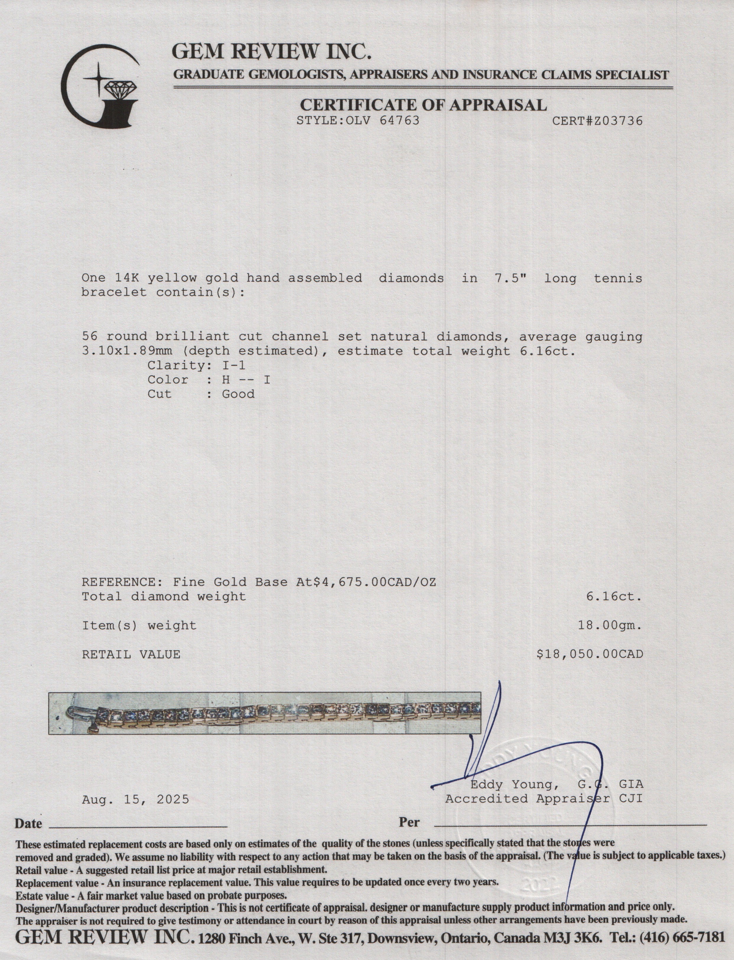 14k Yellow Gold 6.16 tcw. Diamond Tennis Bracelet