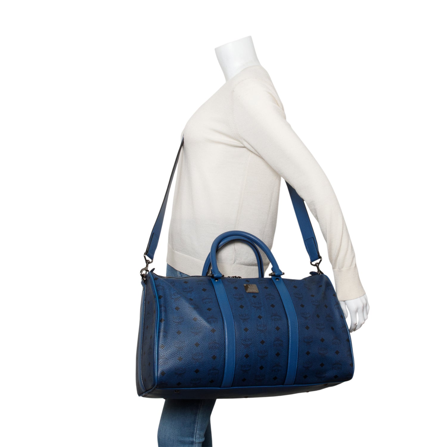 MCM Blue Visetos Ottomar Weekender Bag