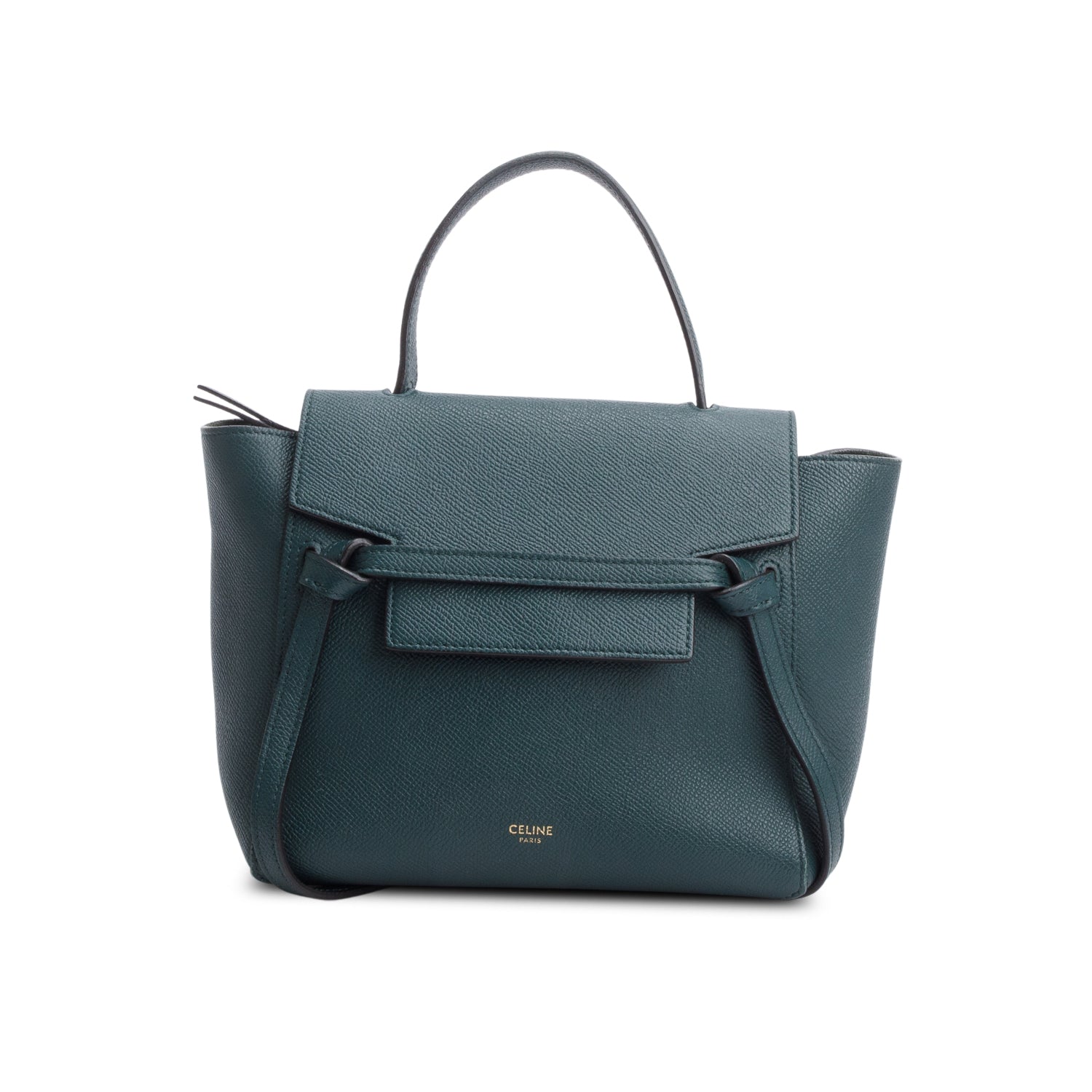 Celine Green Grained Calfskin Leather Nano Belt Bag w/ Strap