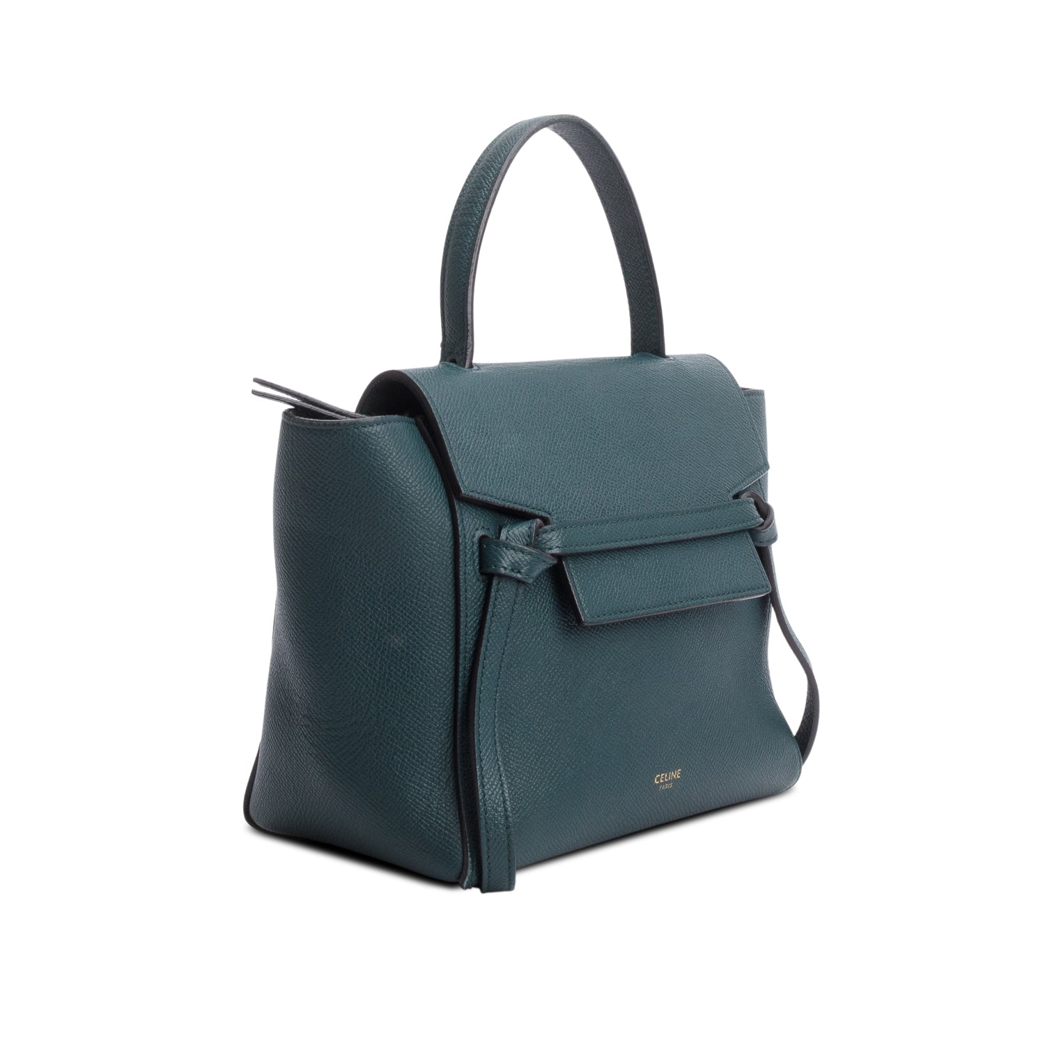 Celine Green Grained Calfskin Leather Nano Belt Bag w/ Strap