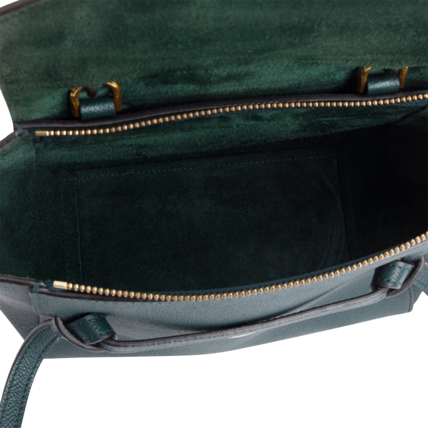 Celine Green Grained Calfskin Leather Nano Belt Bag w/ Strap