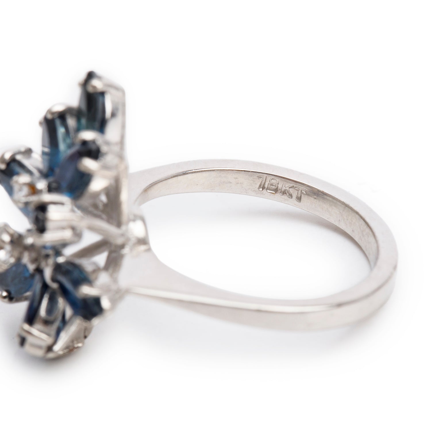 18k White Gold Blue Sapphire & Diamond Cluster Ring, Size 7
