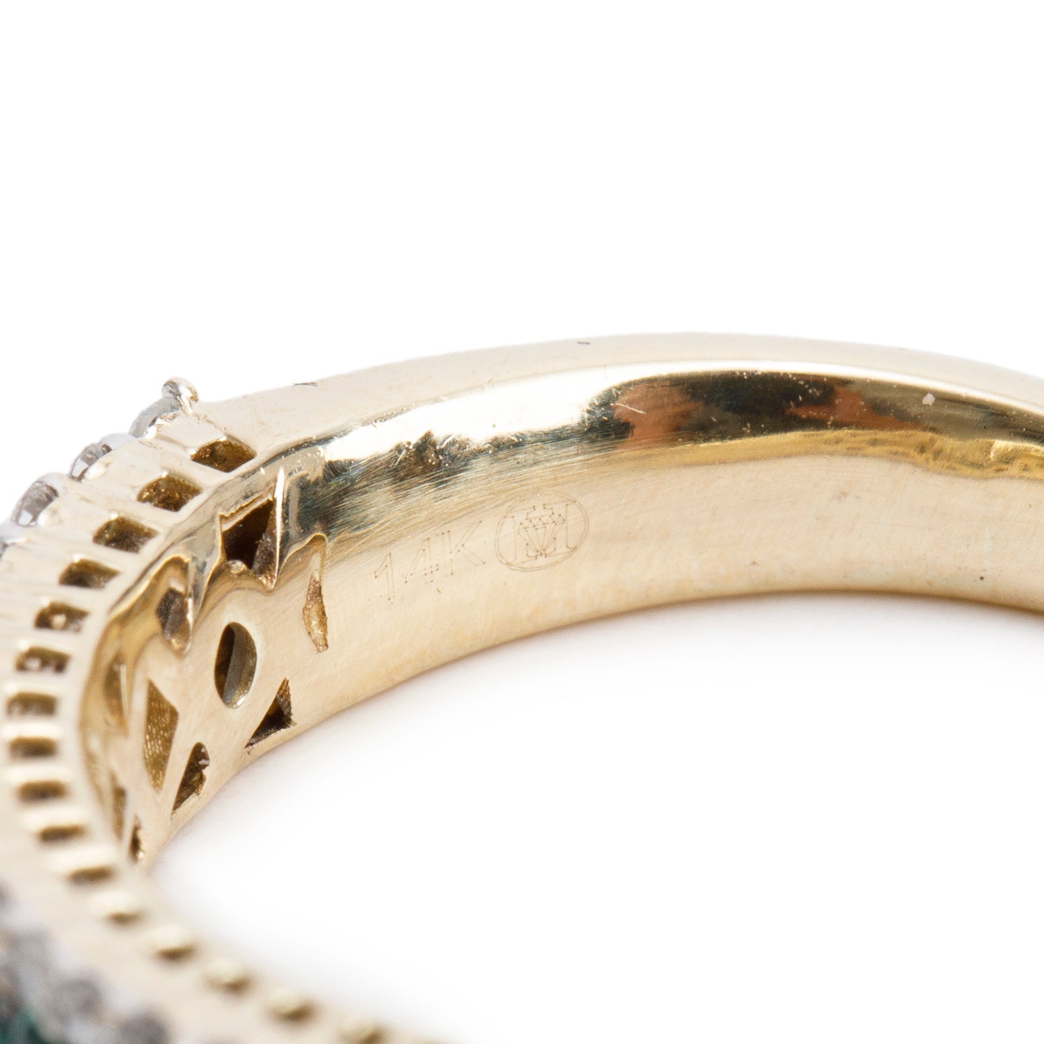 14k Yellow Gold Emerald & Diamond Band Ring, Size 7
