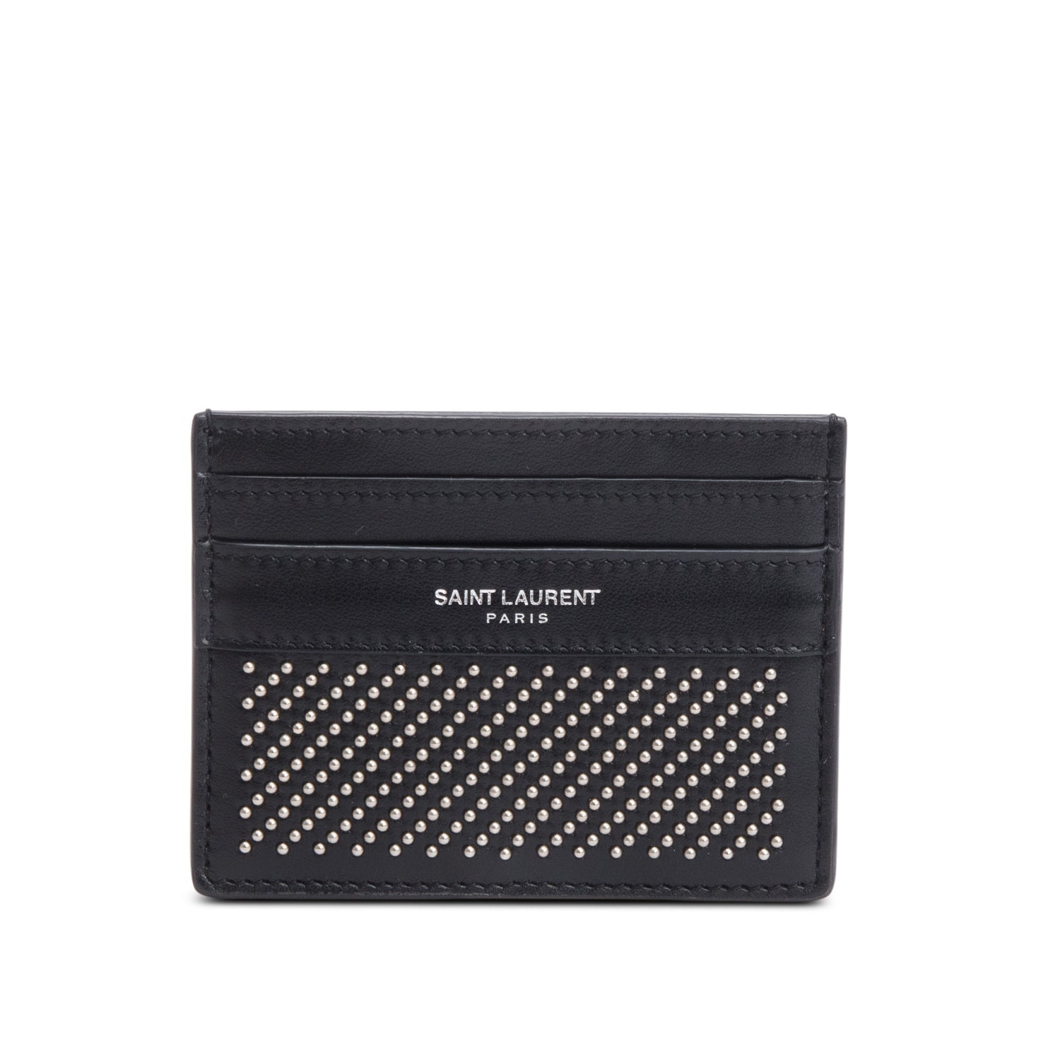 Saint Laurent Black Leather Studded Card Holder w/ Box