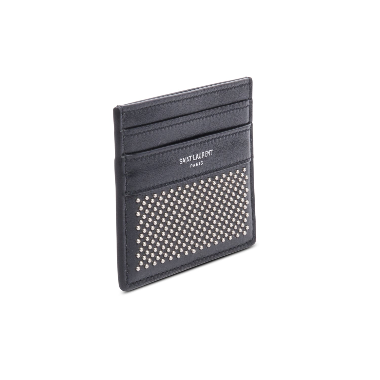 Saint Laurent Black Leather Studded Card Holder w/ Box