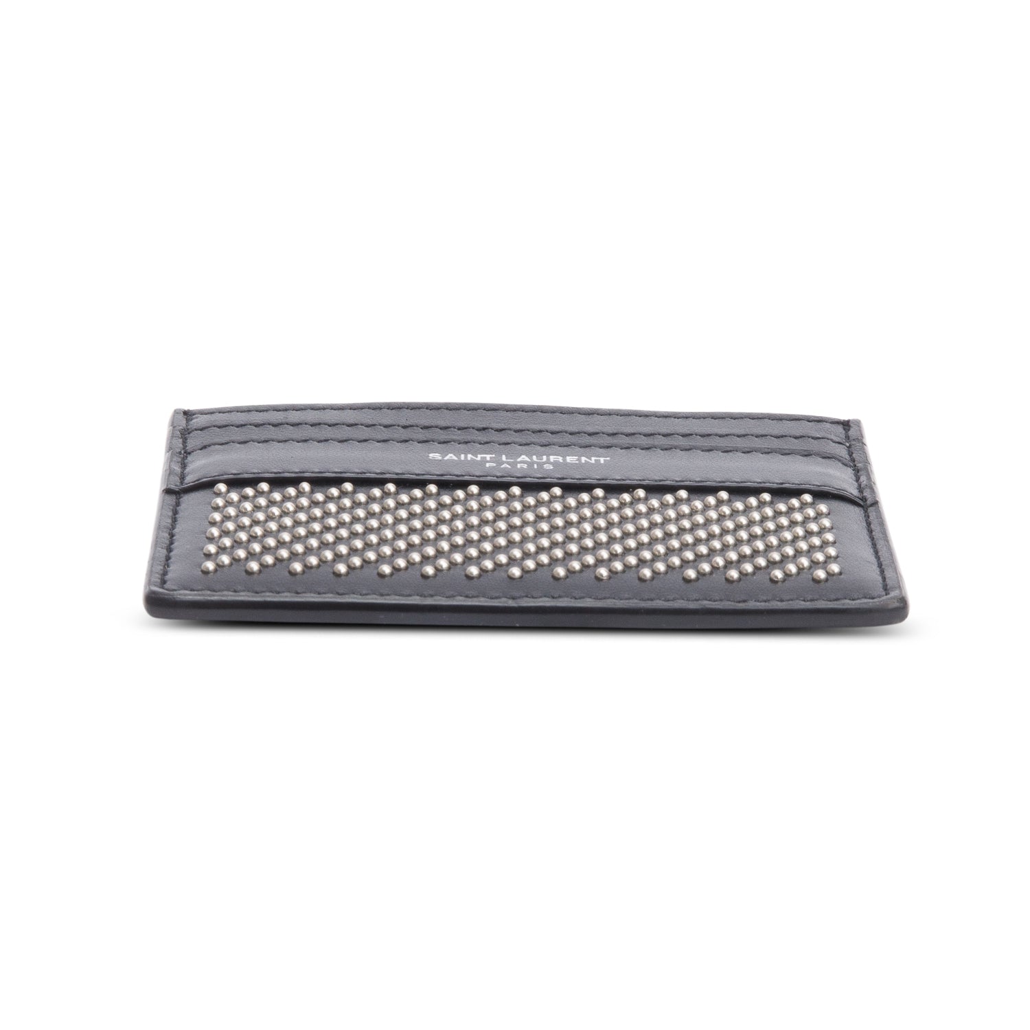 Saint Laurent Black Leather Studded Card Holder w/ Box
