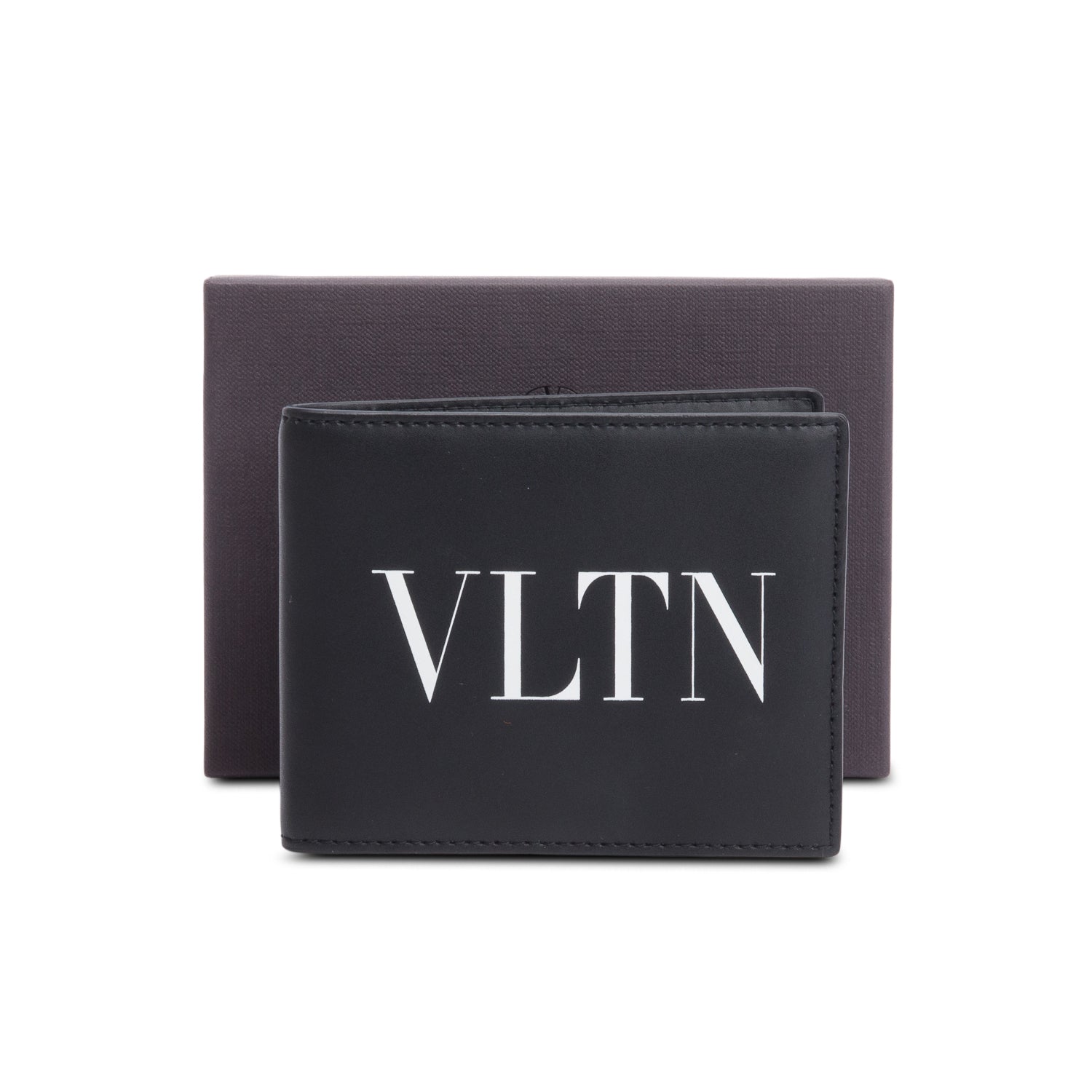 Valentino Black Calfskin Leather VLTN Logo Bifold Wallet w/ Box