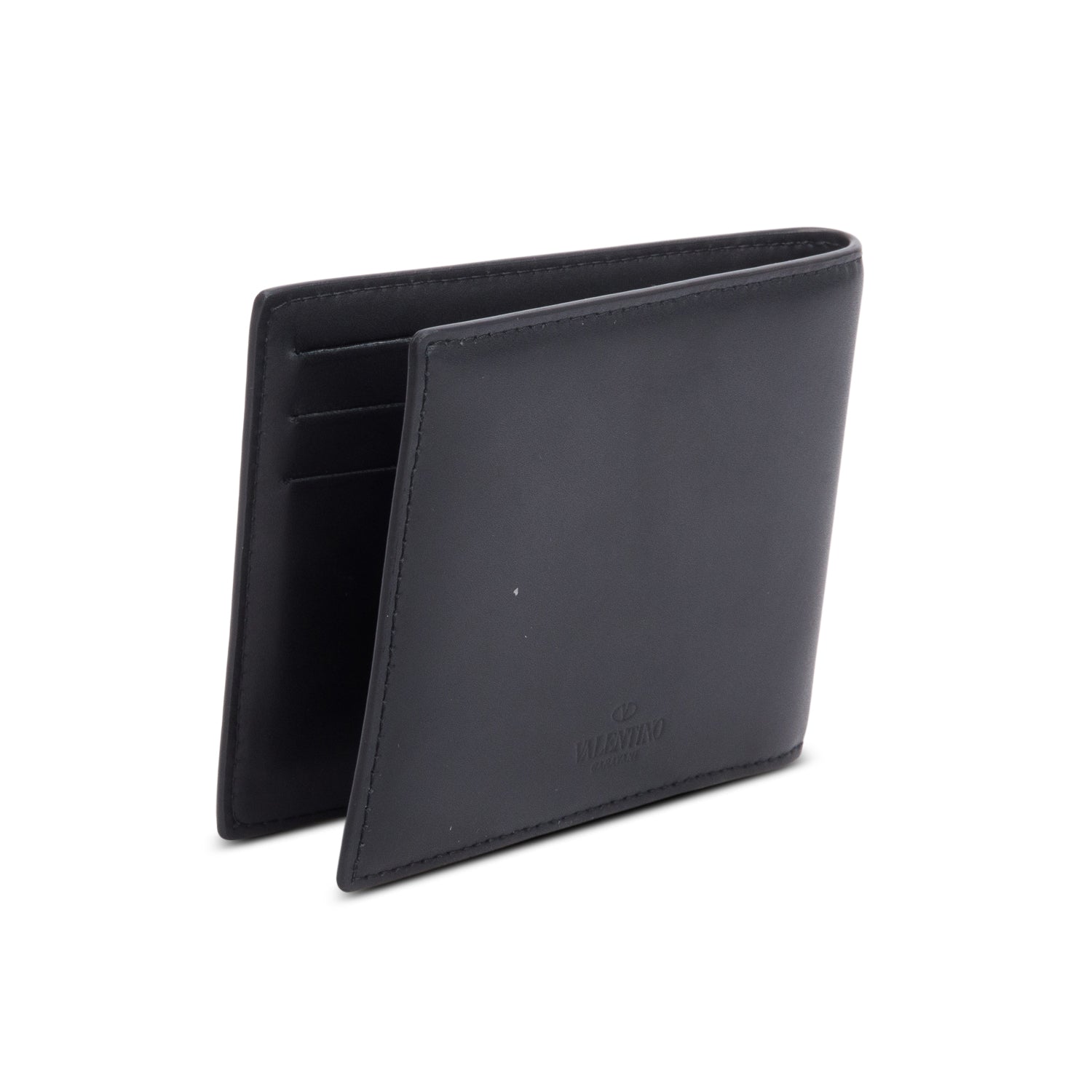 Valentino Black Calfskin Leather VLTN Logo Bifold Wallet w/ Box