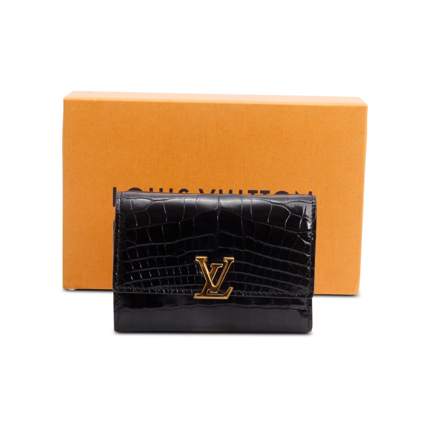Louis Vuitton Black Alligator Capucines Compact Wallet w/ Box & Papers