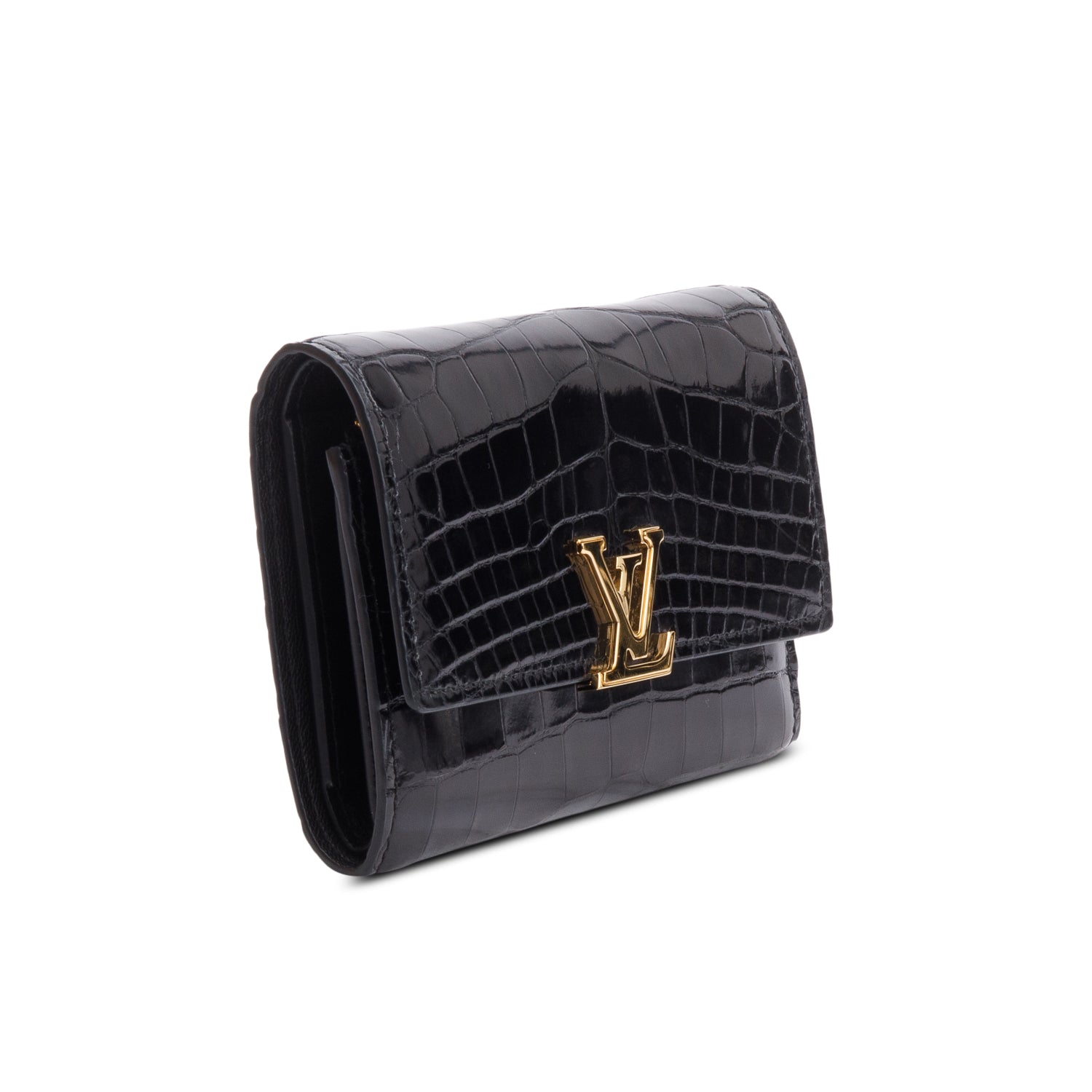 Louis Vuitton Black Alligator Capucines Compact Wallet w/ Box & Papers