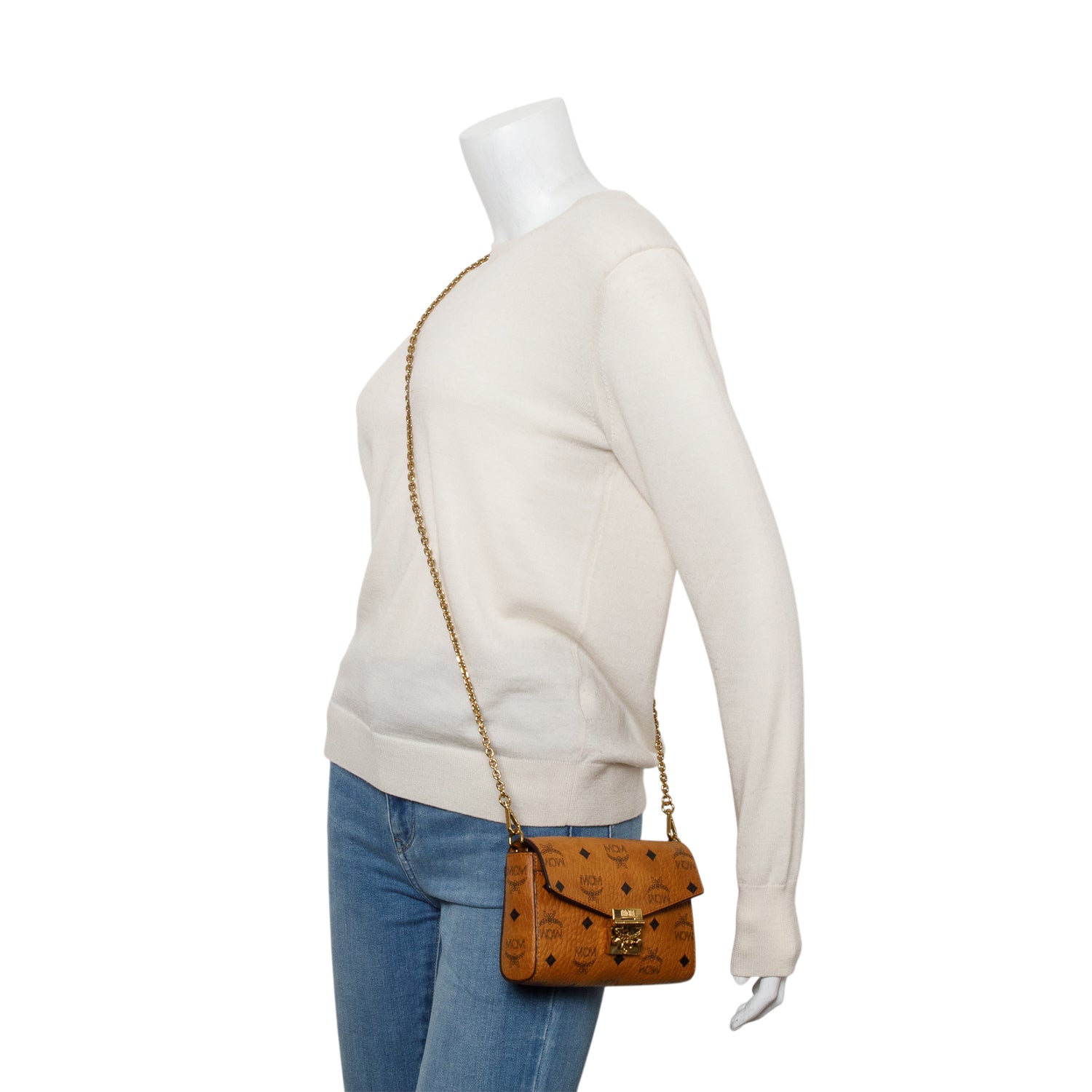 MCM Cognac Visetos Small Tracy Crossbody Bag