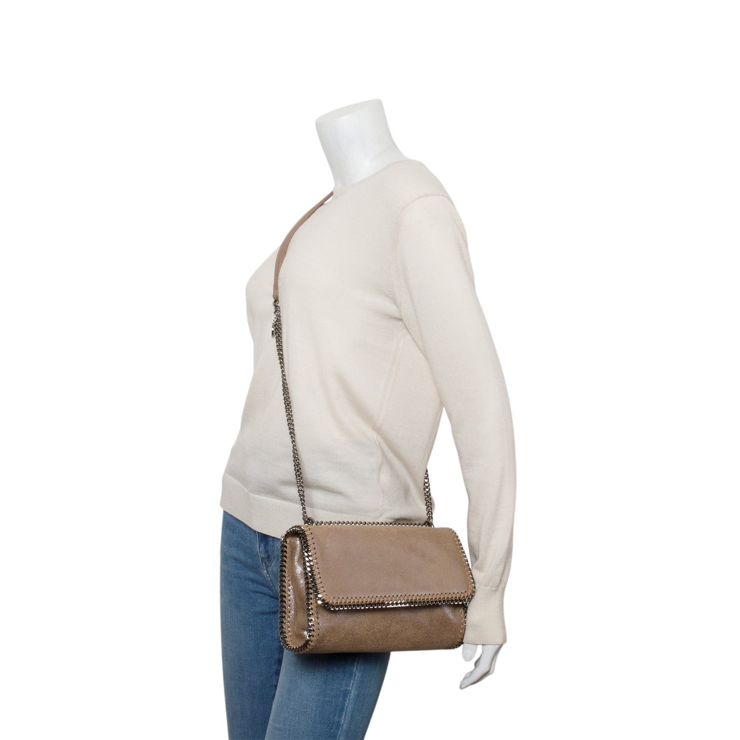 Stella McCartney Metallic Taupe Shaggy Deer Falabella Flap Crossbody Bag