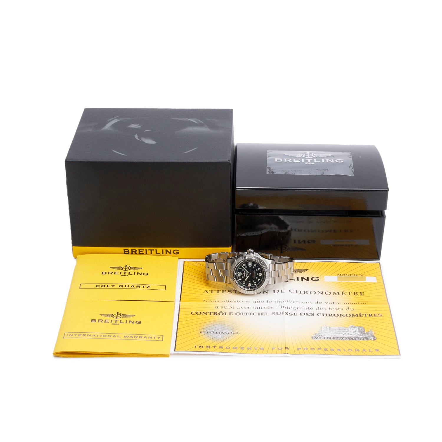 Breitling Stainless Steel Colt 41 MM Quartz Watch Black Dial A74380 w/ Box & Papers