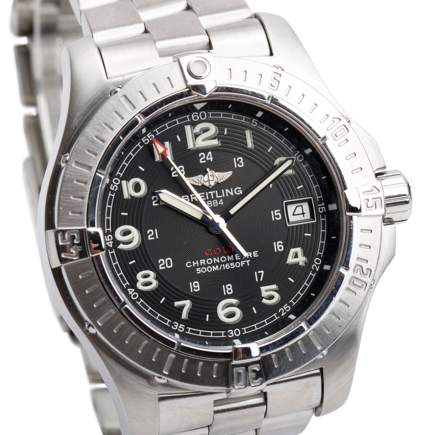 Breitling Stainless Steel Colt 41 MM Quartz Watch Black Dial A74380 w/ Box & Papers