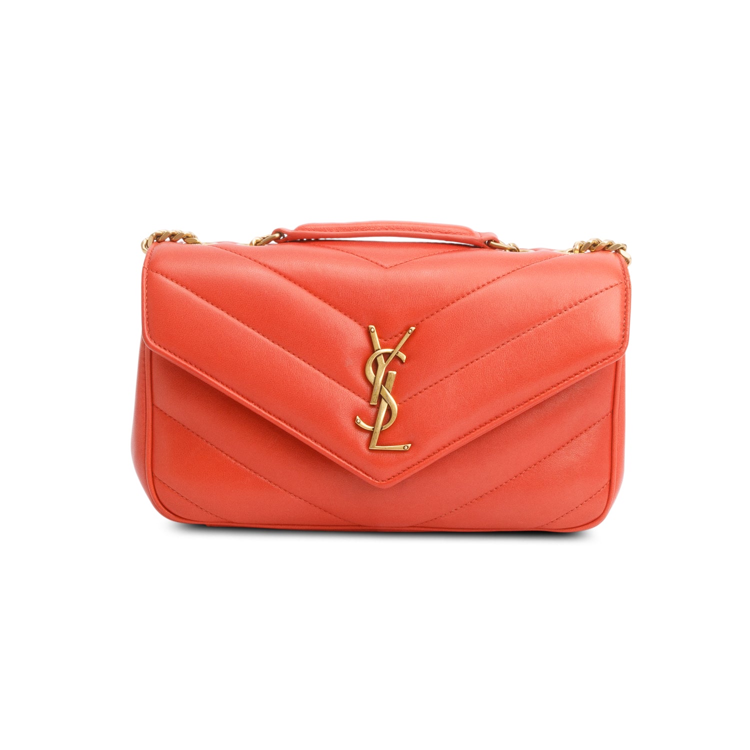Saint Laurent 2024 Orange Lambskin Chevron Quilted Small LouLou Bag w/ Box
