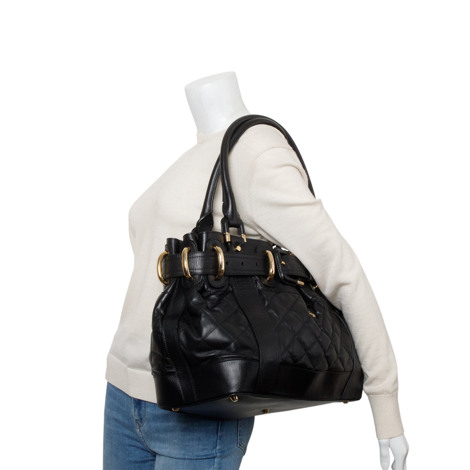 Burberry Black Quilted Calfskin Leather Beaton Bag