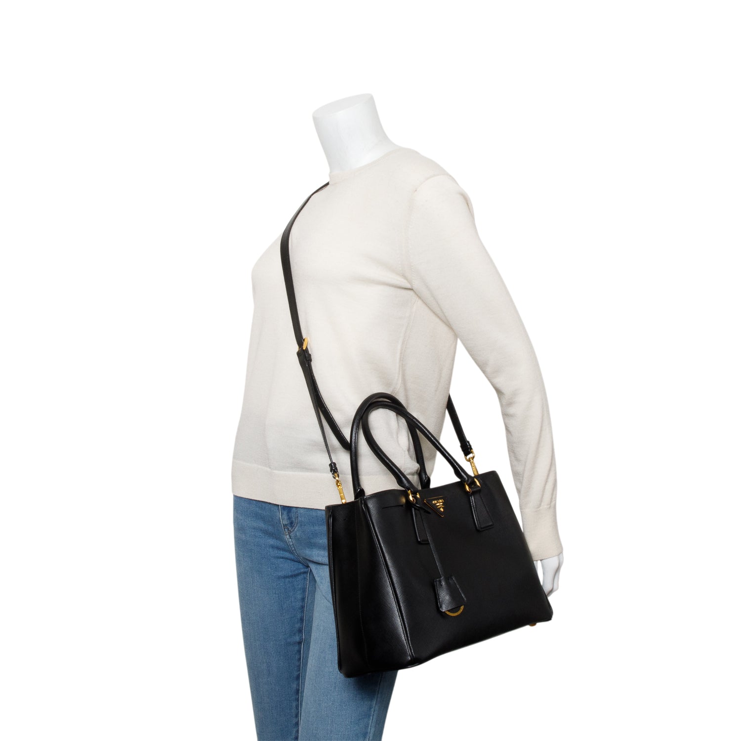 Prada Black Saffiano Lux Leather Medium Tote w/ Strap