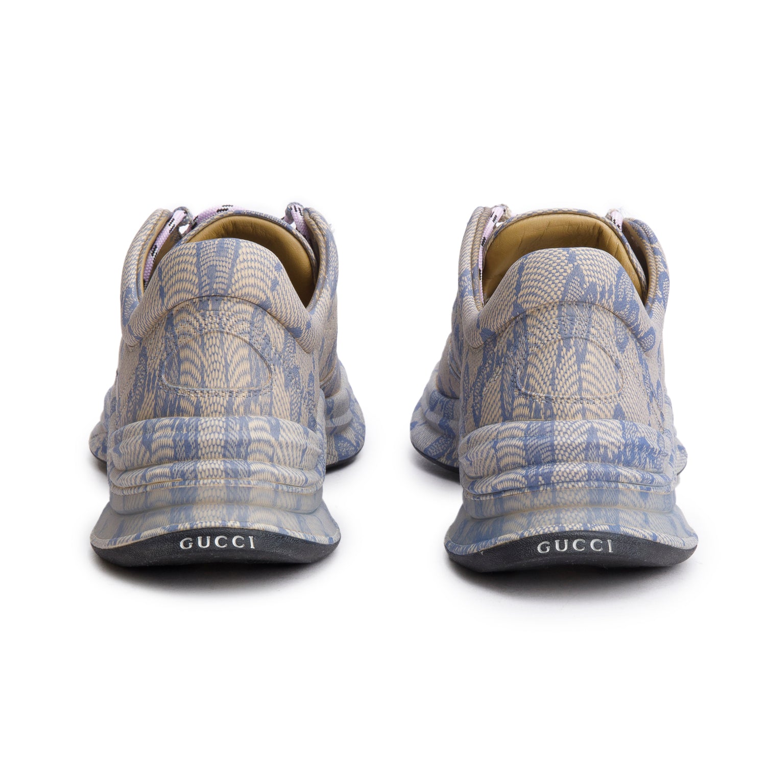 Gucci Beige/Blue GG Print Leather Ultralight Plume Running Sneakers, Size 38.5 w/ Box