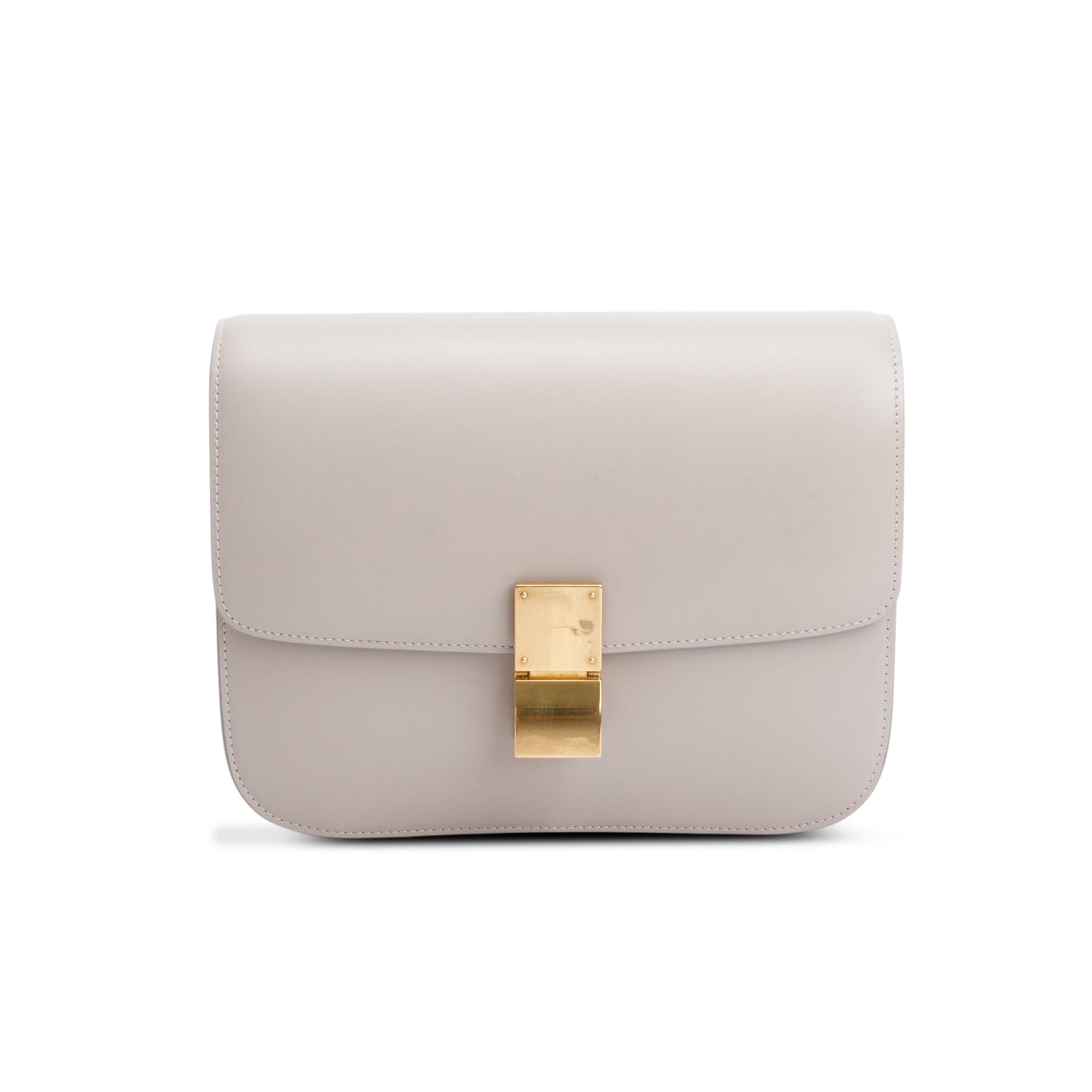 Celine Grey Calfskin Medium Classic Box Flap Bag w/ Strap & Receipt
