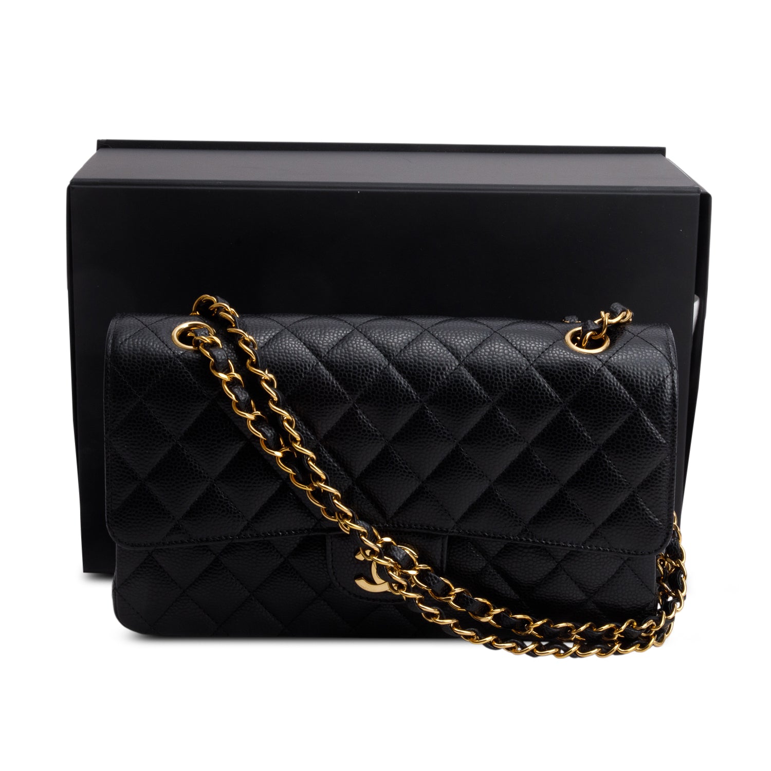 Chanel Black Caviar Classic Medium Double Flap Bag w/ Box