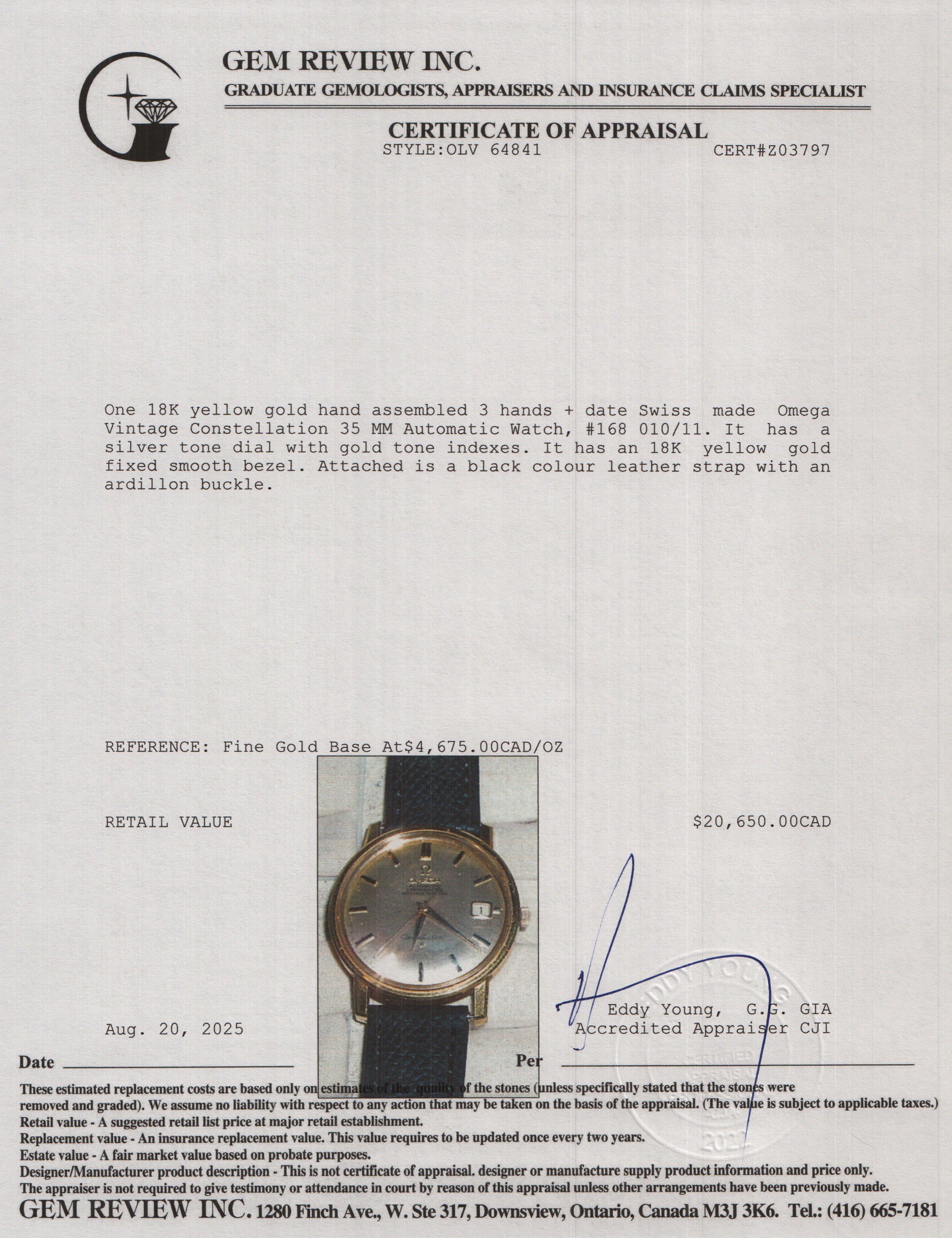 Omega Vintage 18k Yellow Gold Constellation 35 MM Automatic Watch