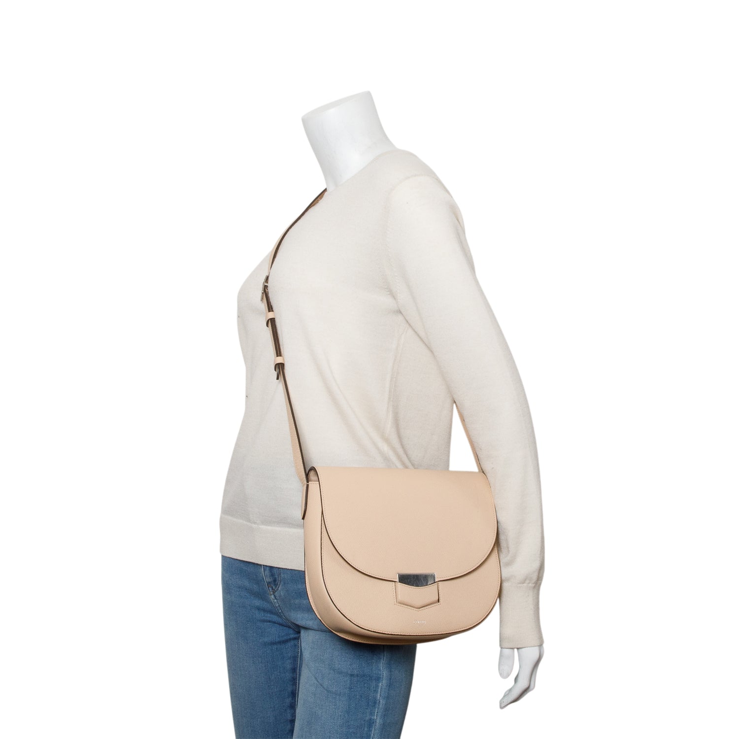 Celine Beige Grained Calfskin Medium Trotteur Crossbody Bag