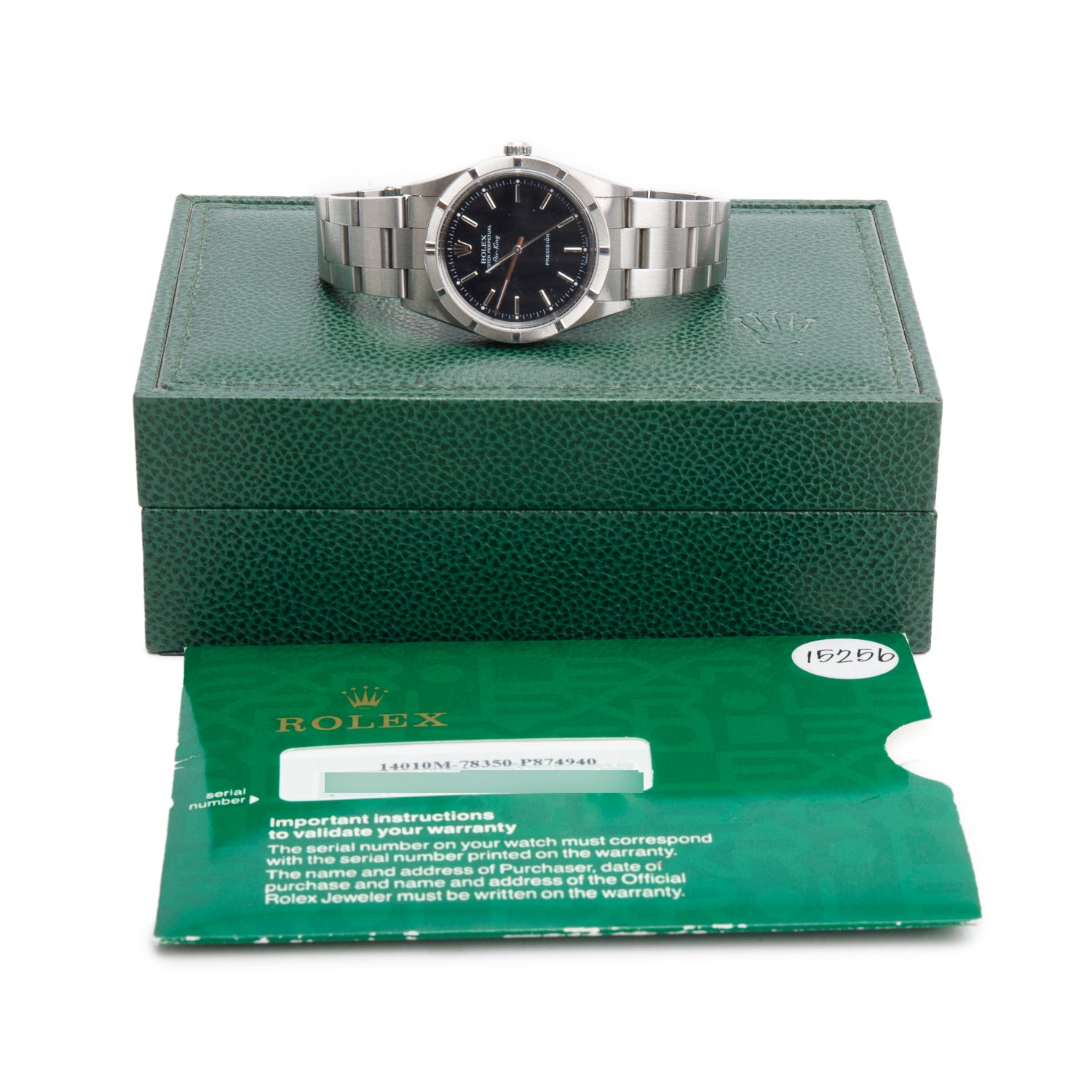 Rolex Stainless Steel Oyster Perpetual Engine Turned Bezel Air King 34 MM Watch Black Dial 14010M w/ Box & Papers