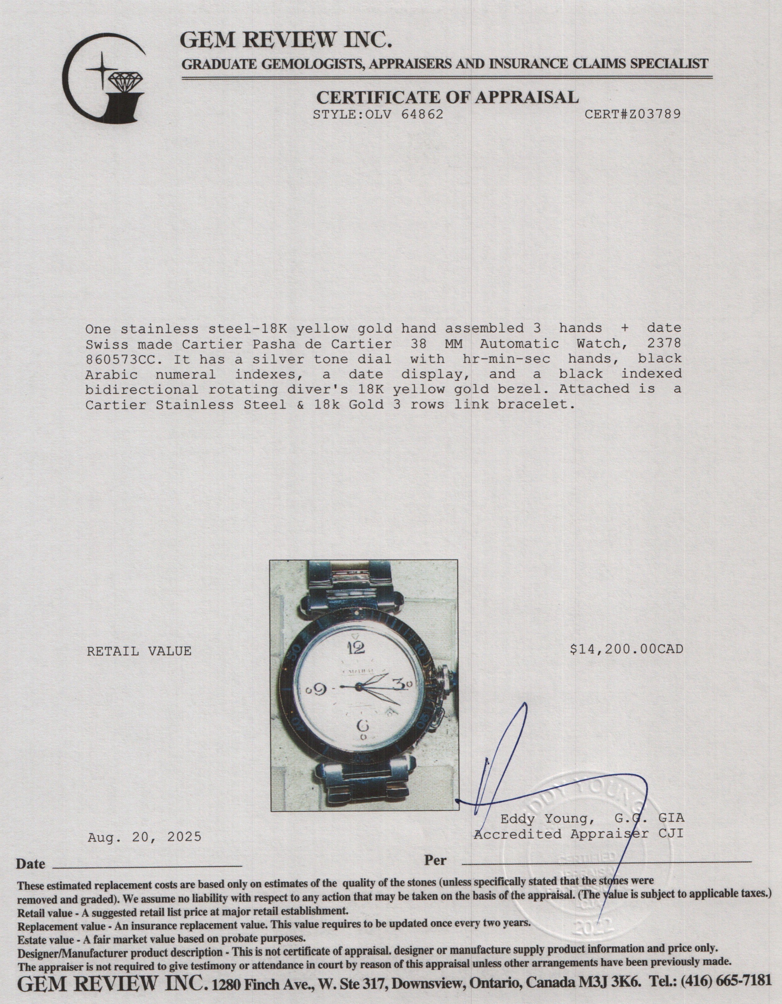 Cartier Stainless Steel & 18k Yellow Gold Pasha de Cartier 38 MM Automatic Watch 2378