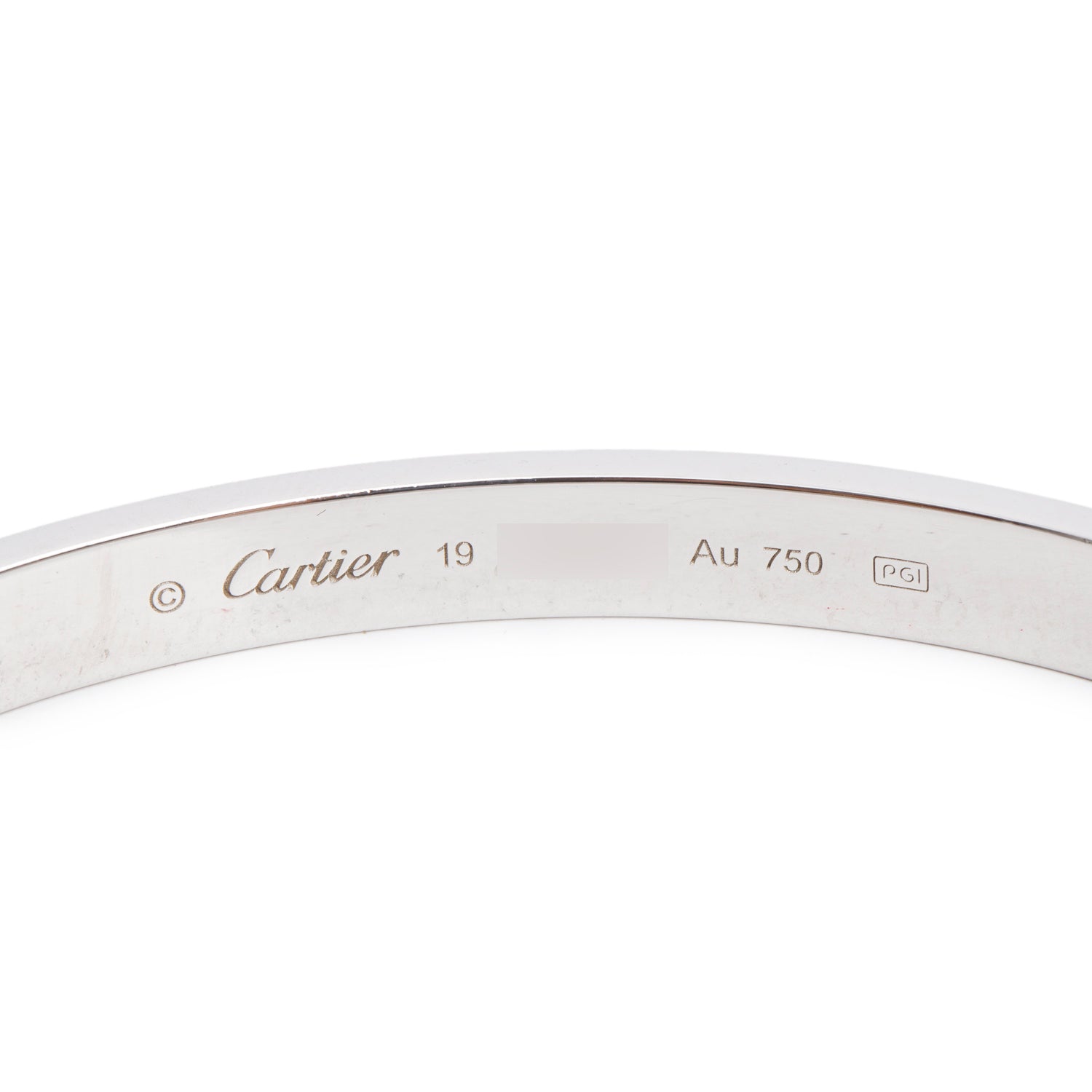 Cartier 18k White Gold Love Bracelet, Size 19 w/ Box, Receipt & Certificate