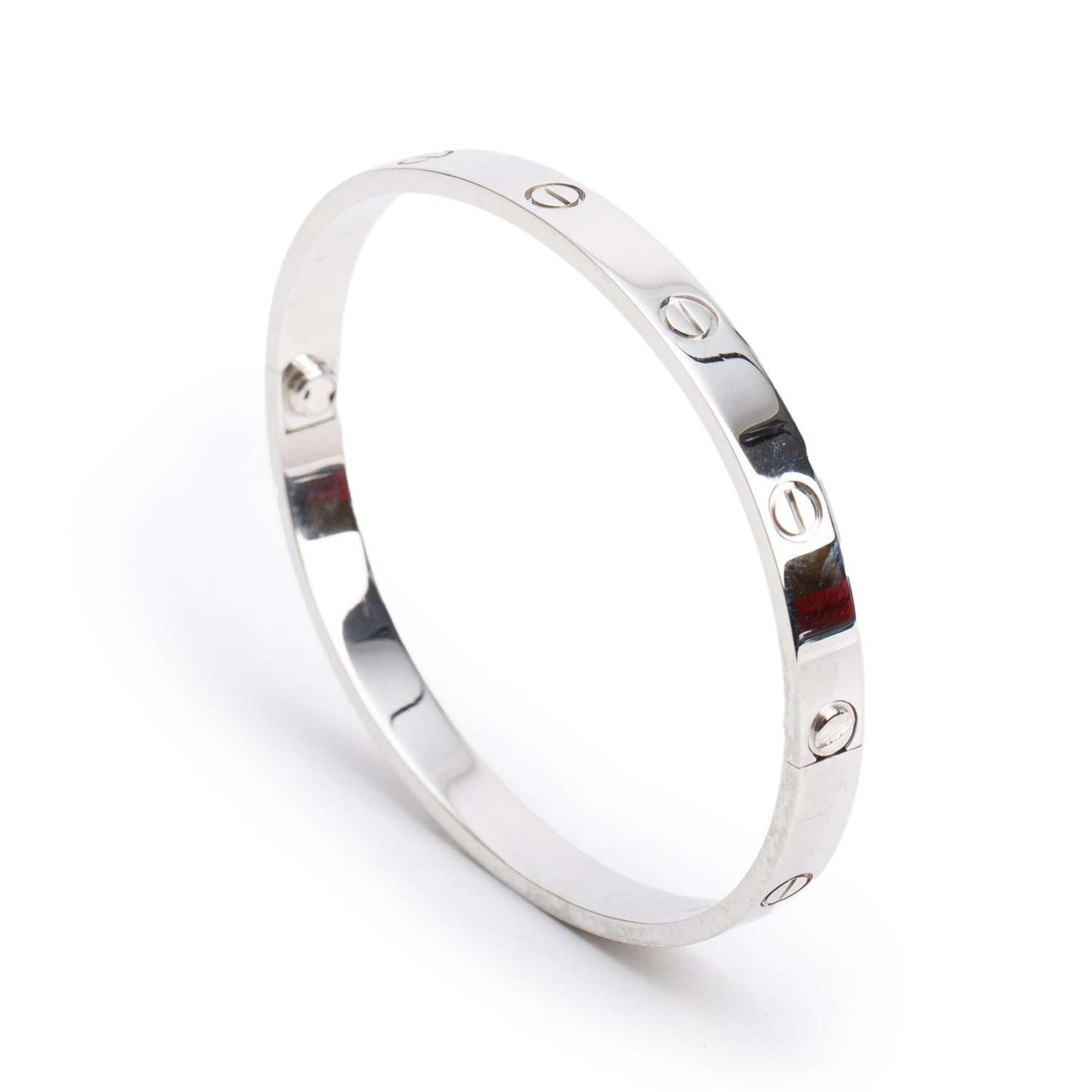 Cartier 18k White Gold Love Bracelet, Size 19 w/ Box, Receipt & Certificate