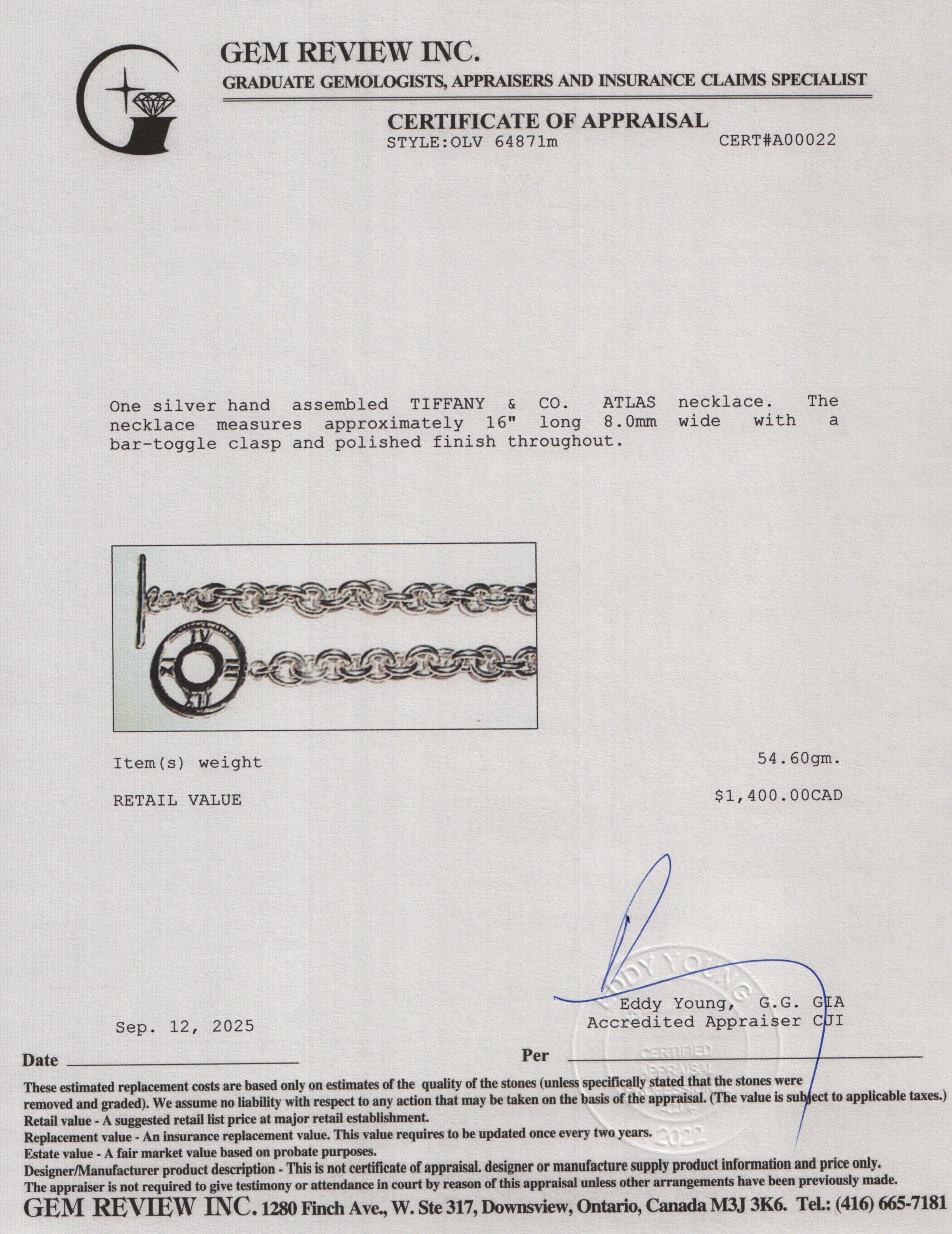 Tiffany & Co. Sterling Silver Atlas Toggle Necklace