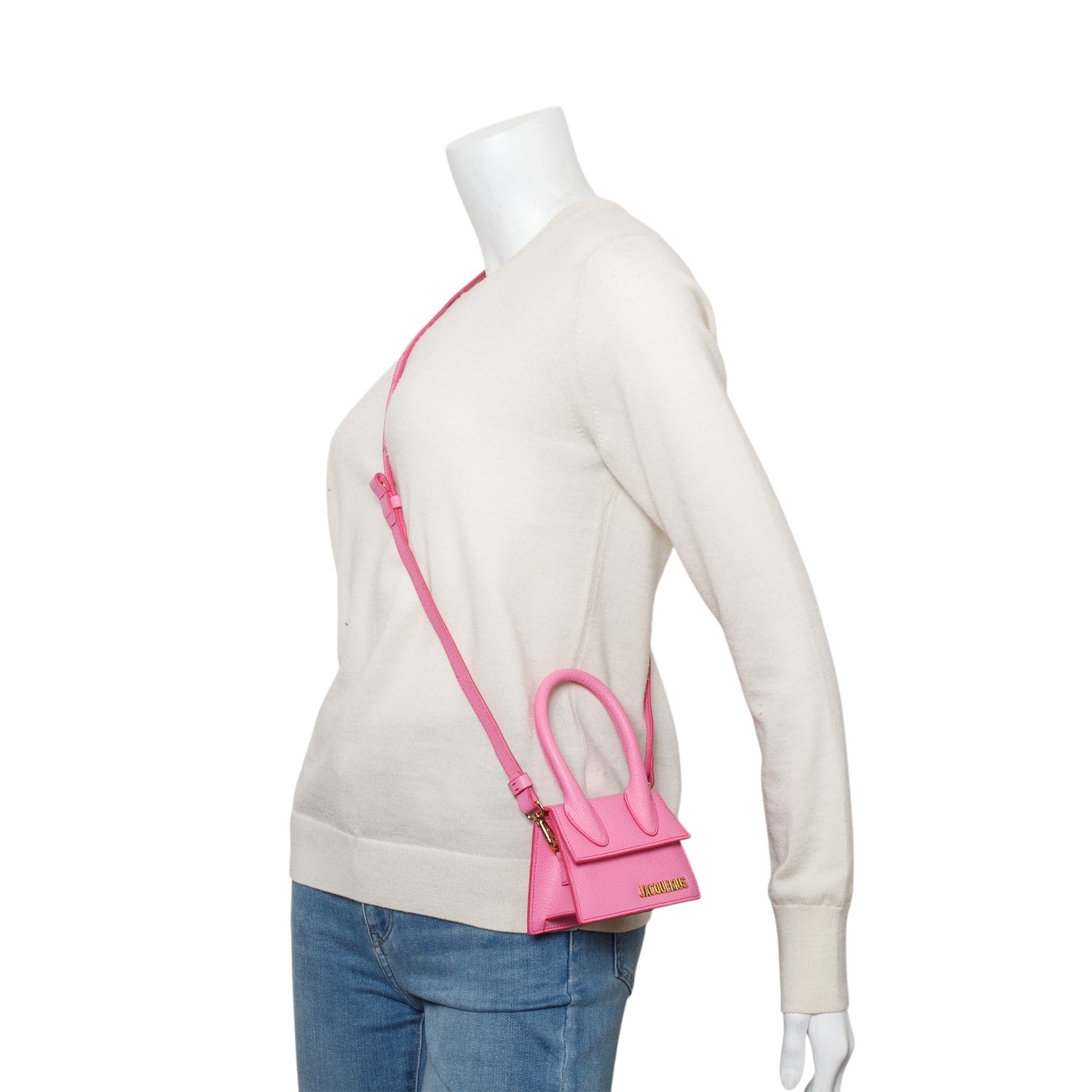 Jacquemus Pink Embossed Calfskin Leather Mini Signature Le Chiquito Handle Bag w/ Strap