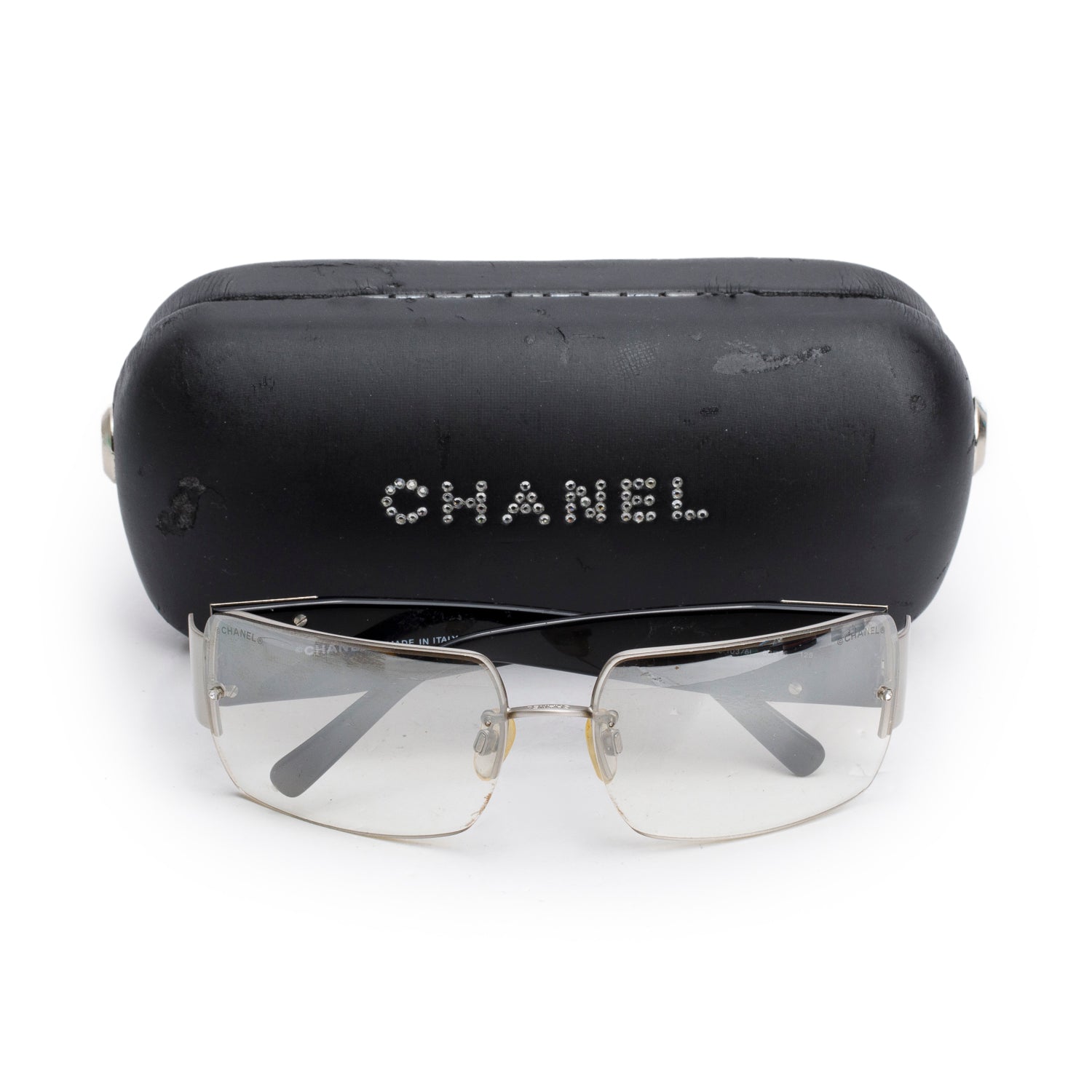 Chanel 4095-5 Crystal CC Logo Shield Sunglasses w/ Case