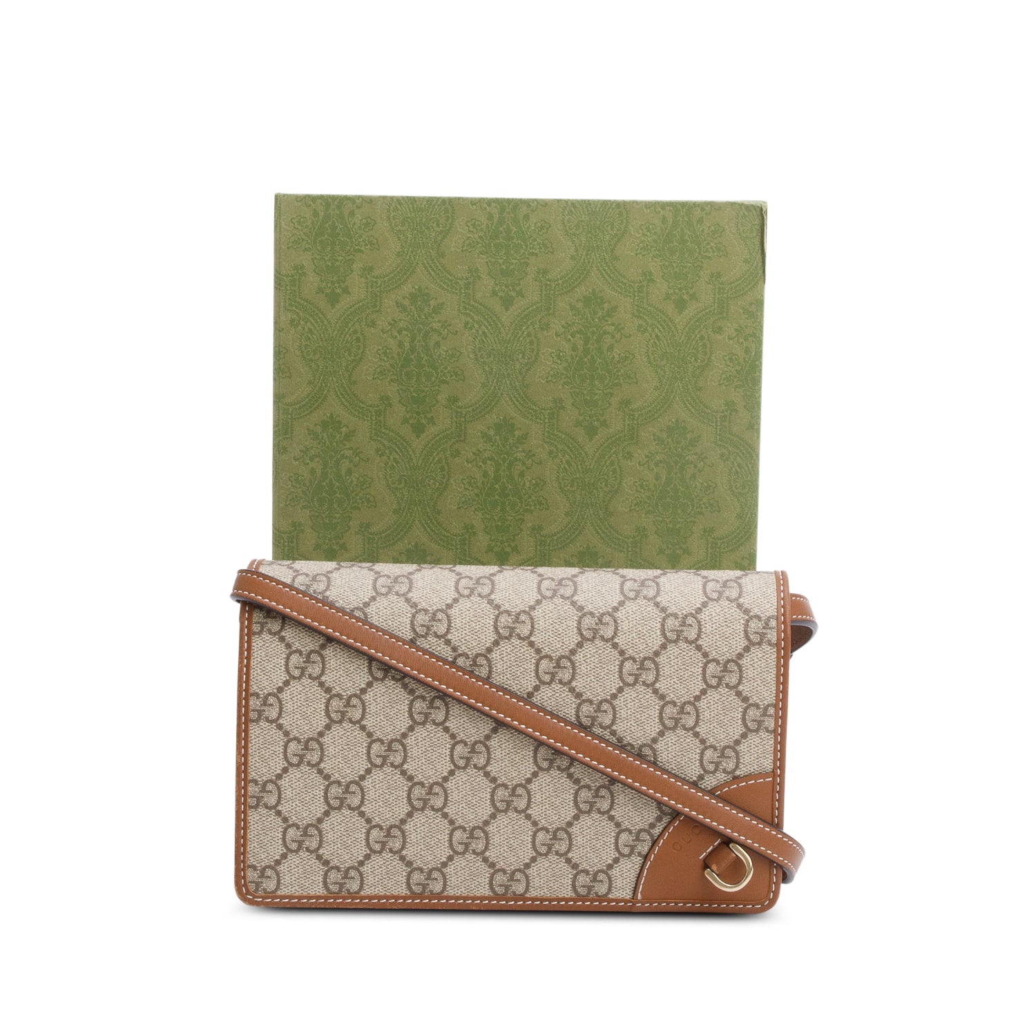 Gucci Brown GG Emblem Wallet w/ Strap & Box