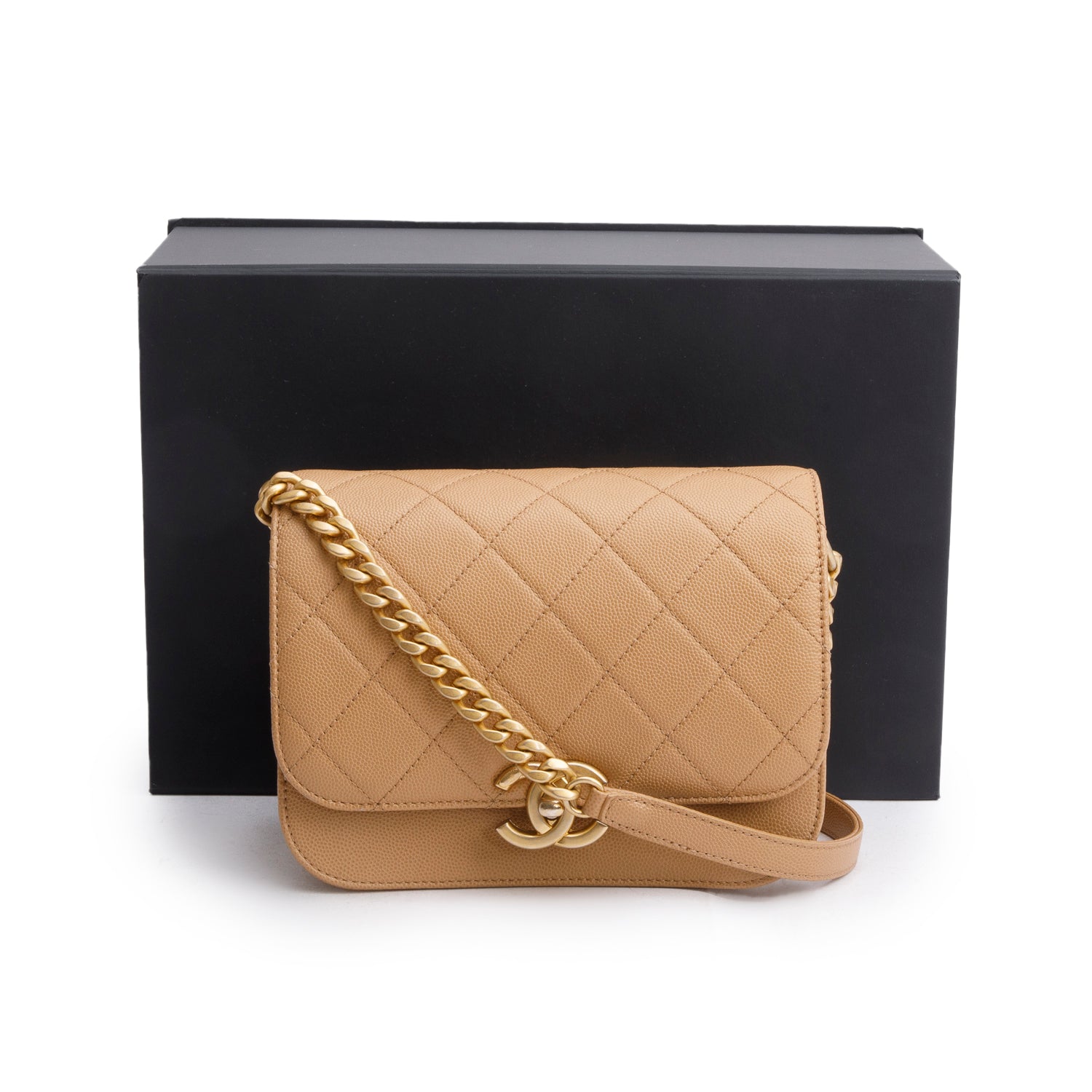 Chanel 2021 Beige Caviar Mini Messenger Bag w/ Box & Receipt