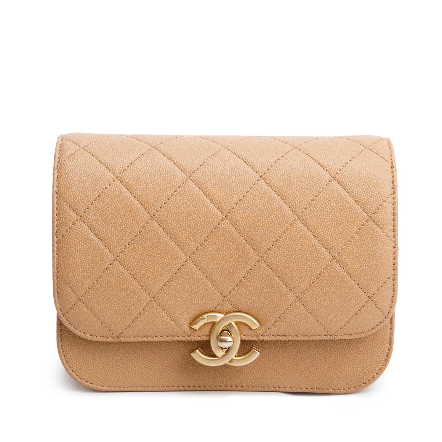 Chanel 2021 Beige Caviar Mini Messenger Bag w/ Box & Receipt