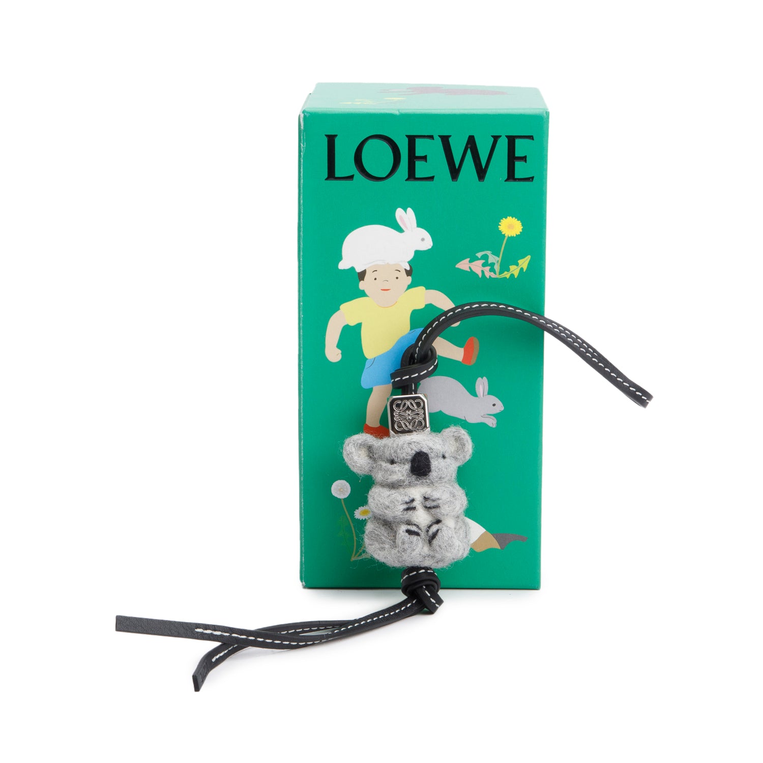 Loewe Grey Felt Koala Calfskin Bag Charm w/ Box
