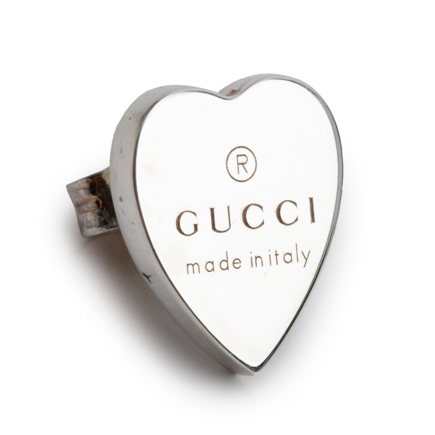 Gucci Sterling Silver Trademark Heart Stud Earrings w/ Box