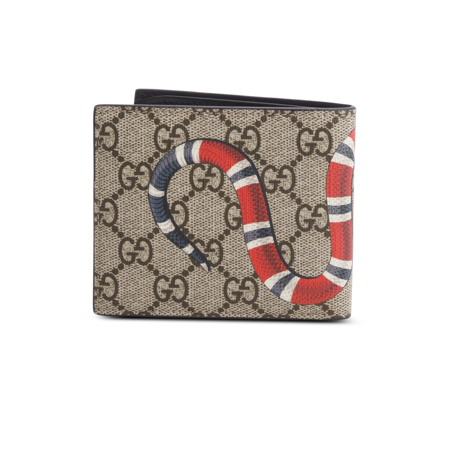 Gucci Beige GG Supreme Snake Print Bifold Wallet