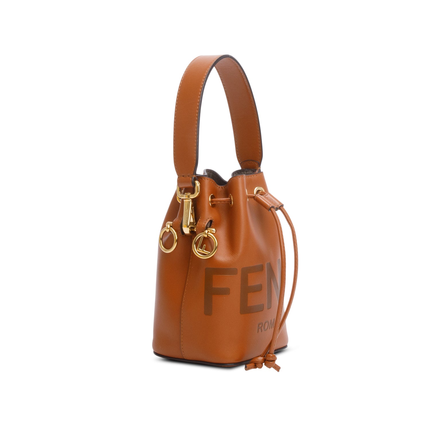 Fendi 2021 Brown Vitello Fendi Logo Embossed Mini Mon Tresor Bucket Bag w/ Box & Receipt