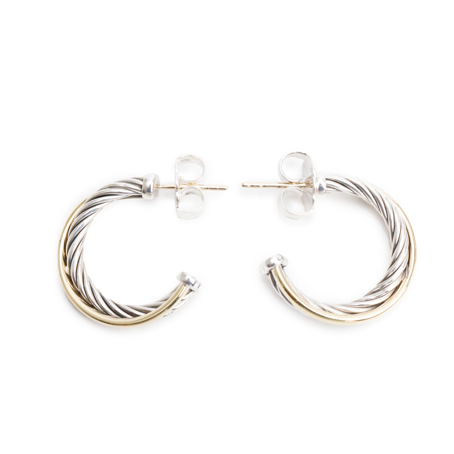 David Yurman Sterling Silver & 18k Yellow Gold Cable Crossover Hoop Earrings